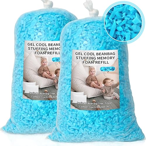 Jecqbor Bean Bag Filler, 10lbs Shredded Memory Foam Filling, Soft Pillow Stuffing Bean Bag Refill Foam for Couch, Cushion, Stuffed Animals, Dog Bed, Arts Crafts - Blue - 10lbs