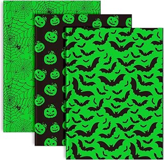 Whaline 90 Sheet Halloween Glow in the Dark Tissue Paper Black Green Wrap Tissue Paper Cobweb Bat Ghost Pumpkin Pattern Gift Wrapping Paper for Halloween Party Gift Packing DIY Craft, 13.8 x 19.7 Inch