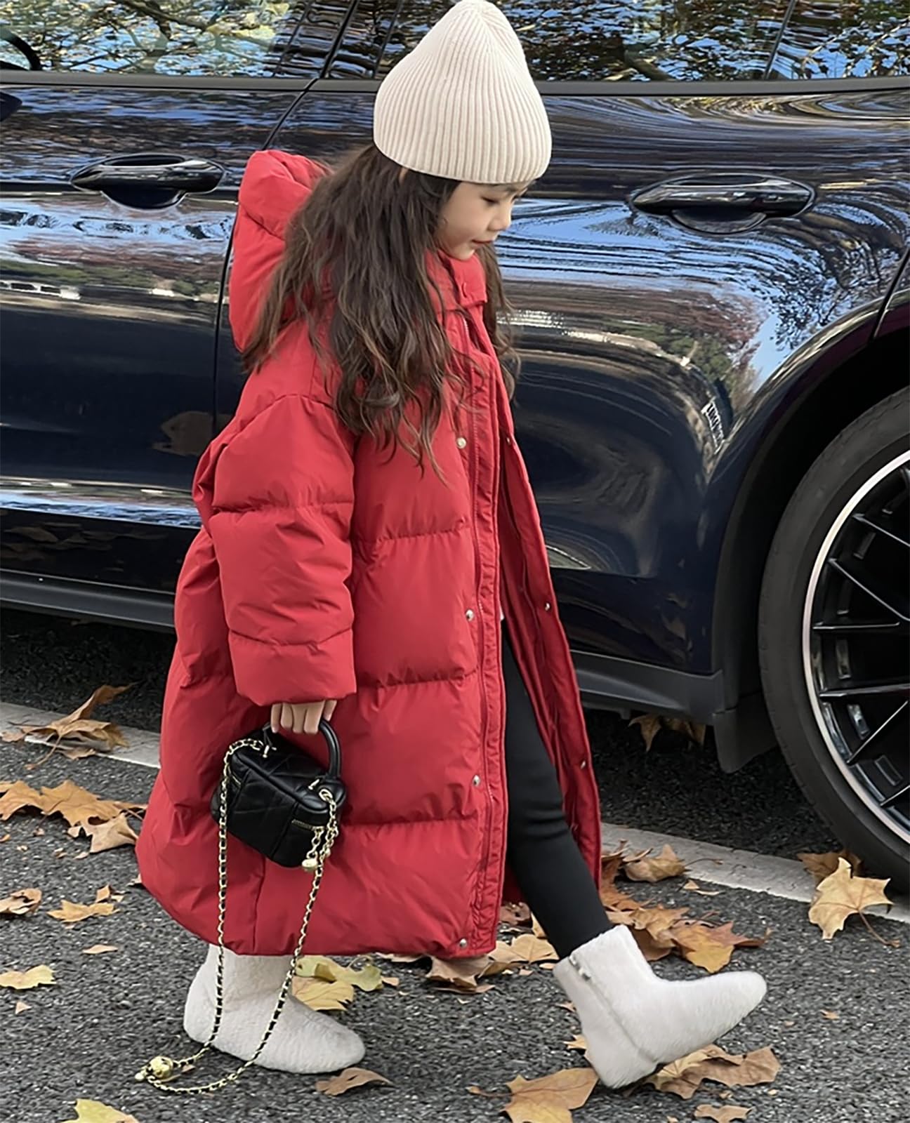 Cappotto da ragazza, piumino per ragazze, caldo, giacca invernale, giacca per bambini con cappuccio a metà lungo, parka spessa, abbigliamento da sci