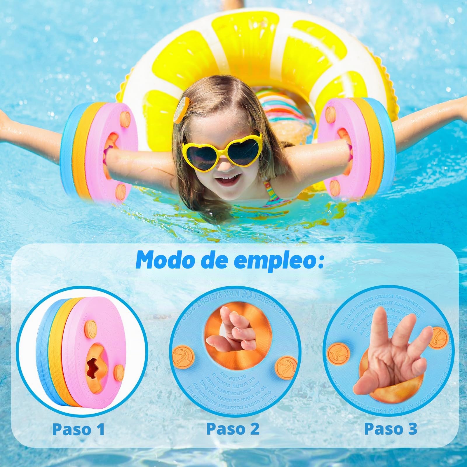 Manguitos de natación para niños, 6 unidades, discos de natación para niños y niñas, de 3 a 6 años, discos flotantes con bolsa de cordón, EVA con delfín, disco de natación para piscina, playa