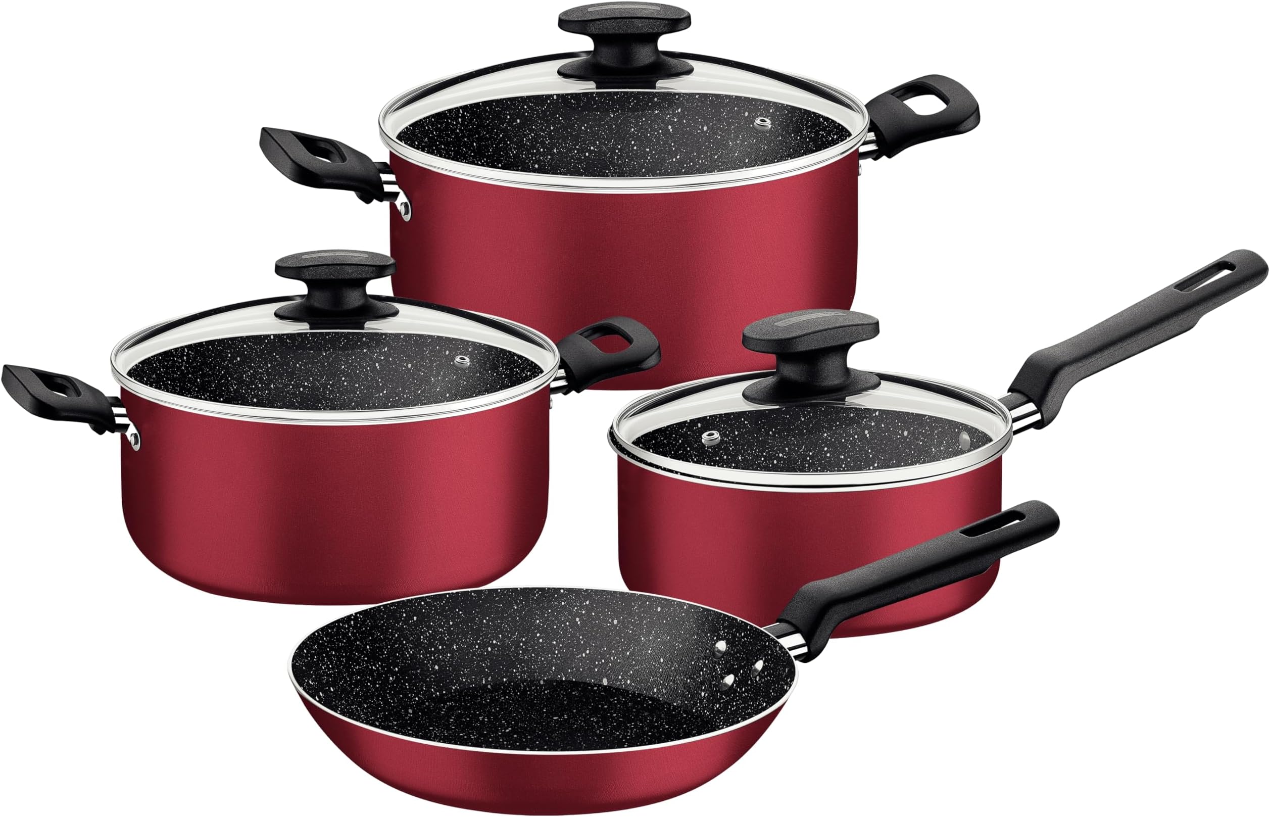 7 Pieces Red Aluminum Cookware Set with Interior and Exterior Starflon Max Nonstick Coating