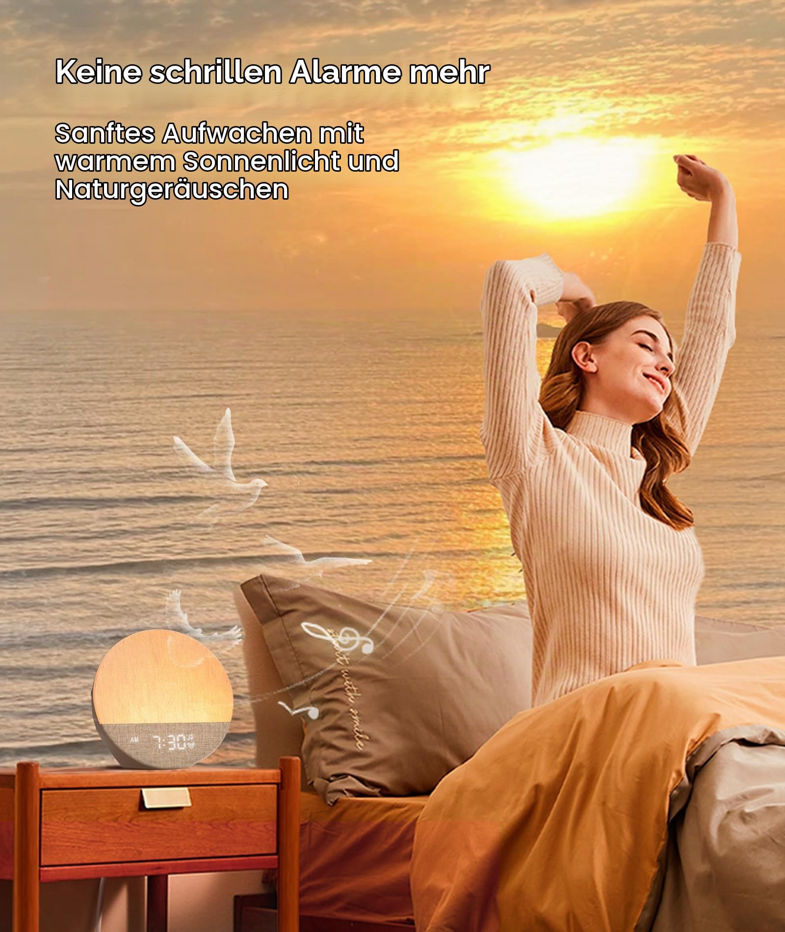 Dreamegg Sunrise 1 Lichtwecker Sonnenaufgang White Noise Machine, 29 Beruhigende Klänge, Anpassbare Schlafroutinen, Weißes Rauschen Gerät Dimmbares Nachtlicht, Wake Up Light Wecker (Khaki)