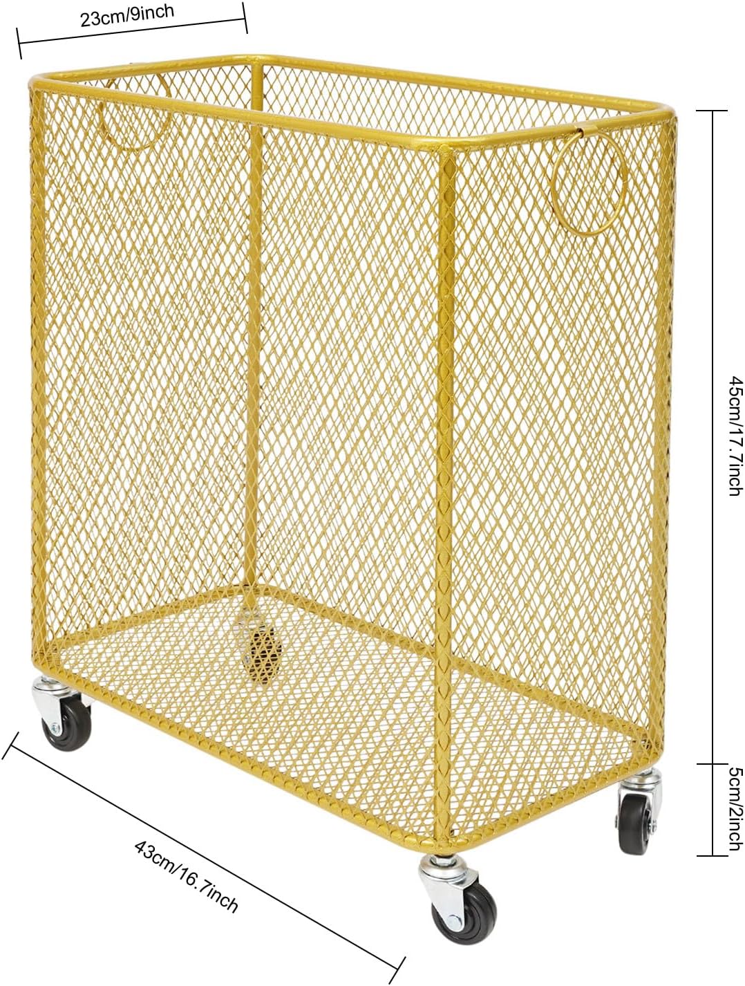 Rolling Laundry Basket with Wheels, Rectangular Laundry Storage Cart, Rolling Storage Hamper for Bedroom Balcony Bathroom, Gold