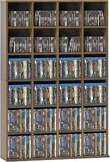 HOMCOM CD & DVD Storage Shelf, Capacity Max. 456 CD/336 DVDs, 24 Compartments and Adjustable Shelves, for Office, Living Room, Bedroom, 89 x 20 x 130.5 cm, Brown | Meuble de Rangement Multimédia, 24 Compartiments, Capacité Max. 456 CD/336 DVD, Bibliothèque en Bois avec Étagères Réglables