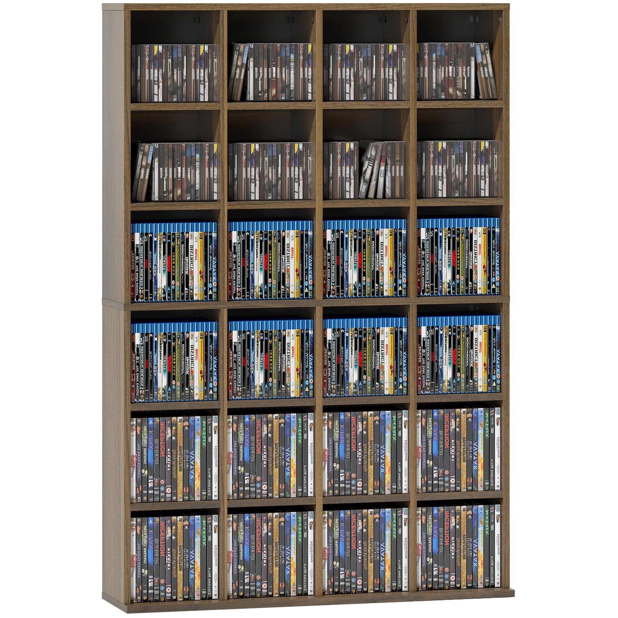 HOMCOM Contenitore per CD e DVD, scaffale di archiviazione, capacità massima 456 CD/336 DVD, 24 scomparti e ripiani regolabili, per ufficio, soggiorno, camera da letto, 89 x 20 x 130,5 cm, marrone