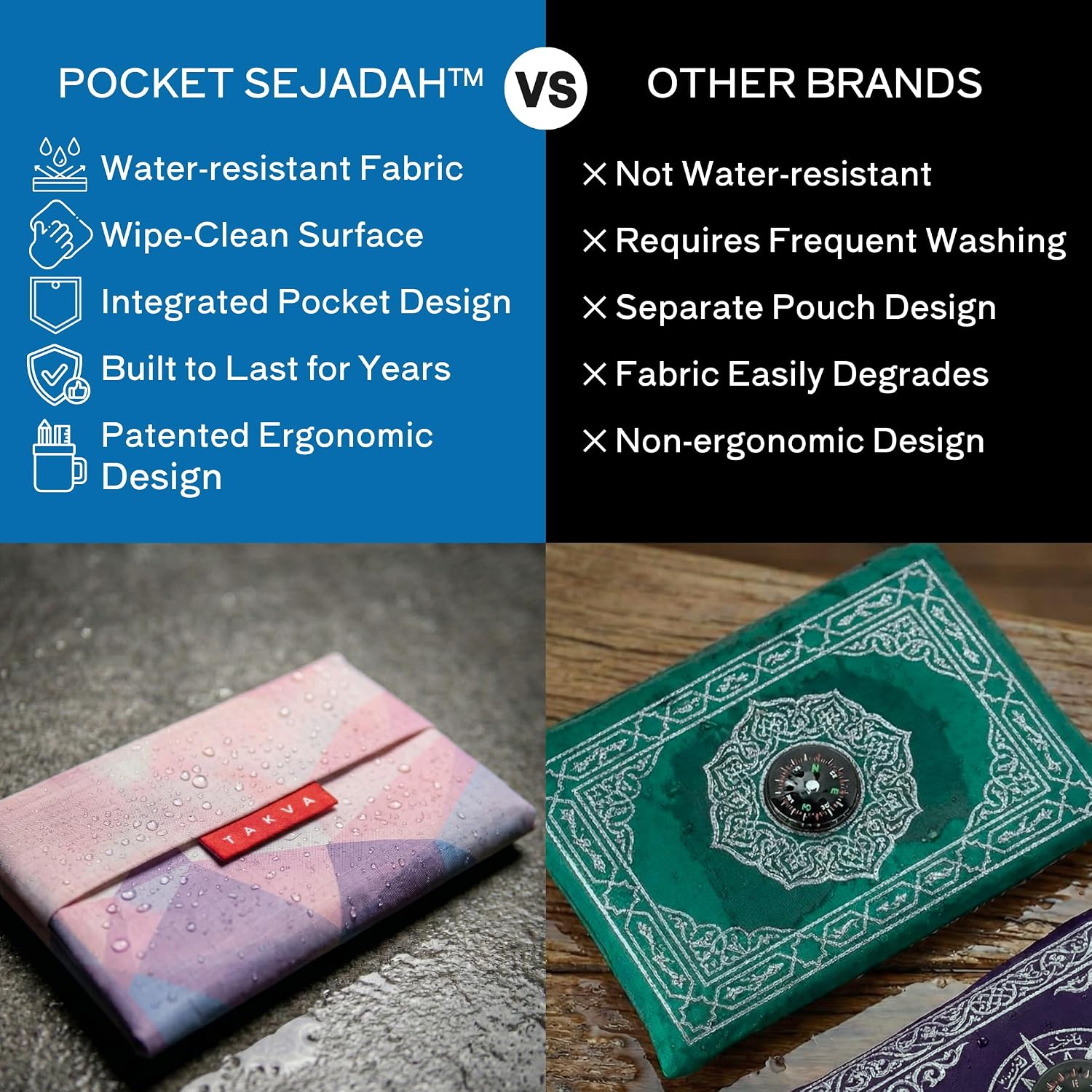 TAKVA The Pocket Sejadah Limited Edition | Portable Waterproof Prayer mat, Muslim Gift, Ramadan Present, Islamic Gift, eid Gift, Travel Prayer mat (Design in Japan, Made in Turkey) (Pink Desert)