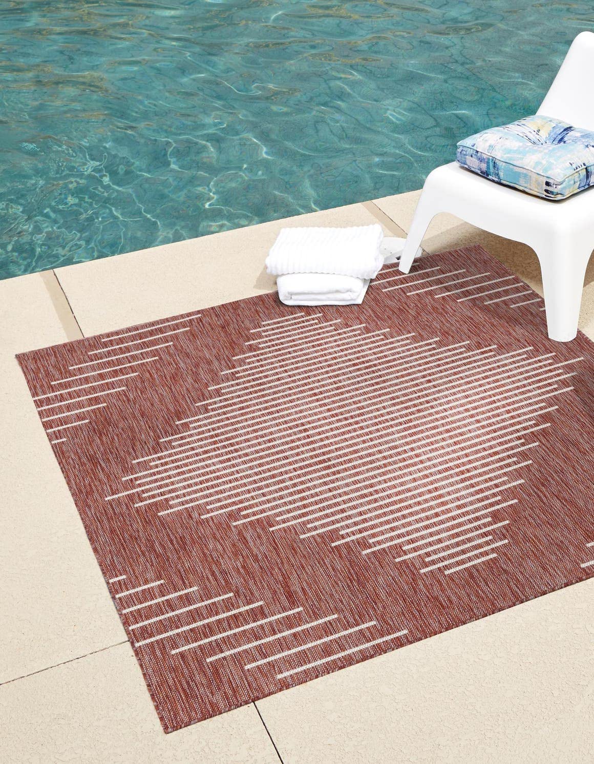 Unique Loom Outdoor Modern Collection Area Rug - Tambor (10' 8" Square, Rust Red/ Ivory)