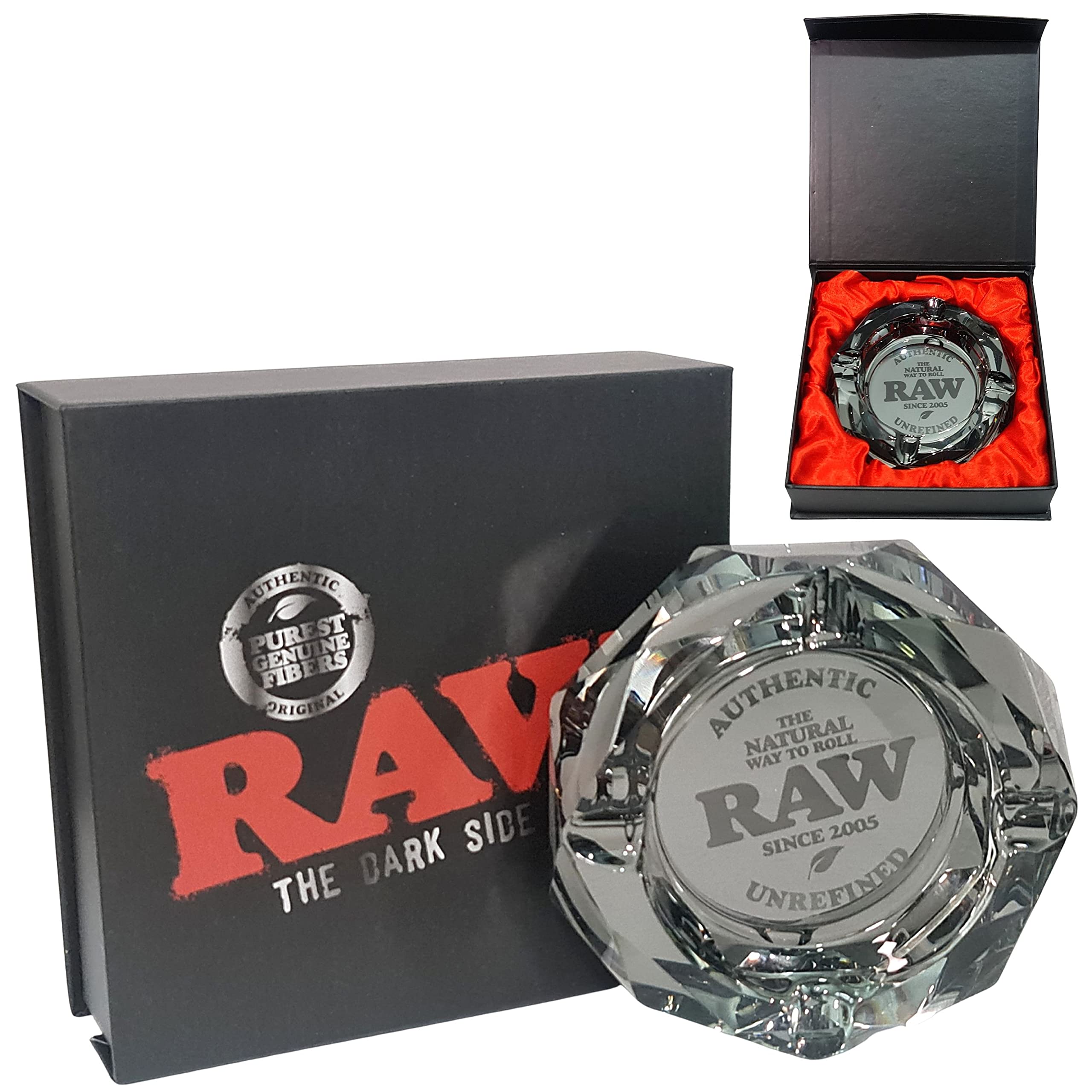 Posacenere in vetro esclusivo RAW a forma di ottagono, posacenere da ufficio moderno con fondo morbido, consegnato in un'elegante confezione regalo (grigio cenere)