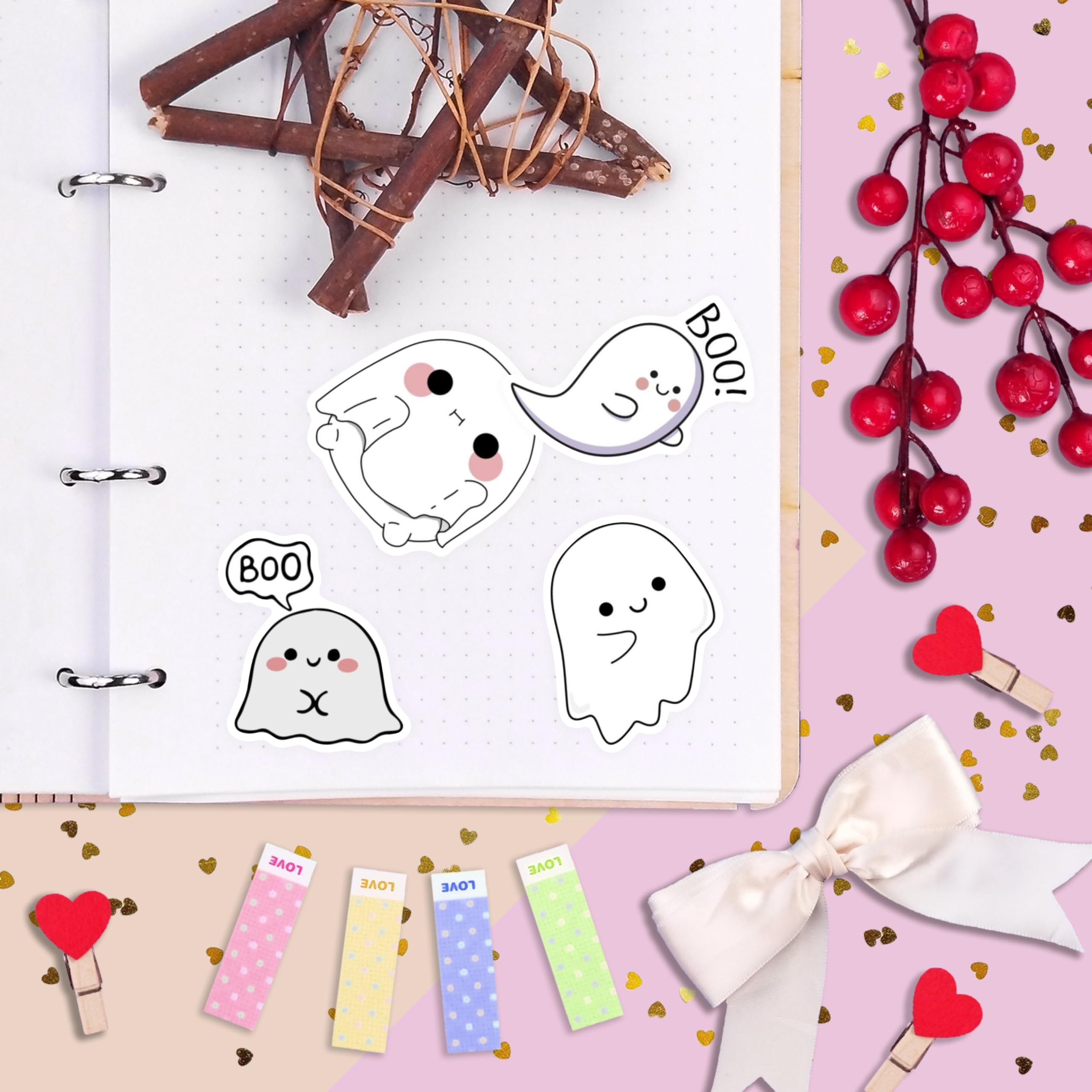 BulbaCraft 100 adesivi fantasma per bottiglia d'acqua e computer portatile, bomboniere e decorazioni fantasma, decalcomanie in vinile impermeabili, adesivi divertenti per Halloween e regali per donne