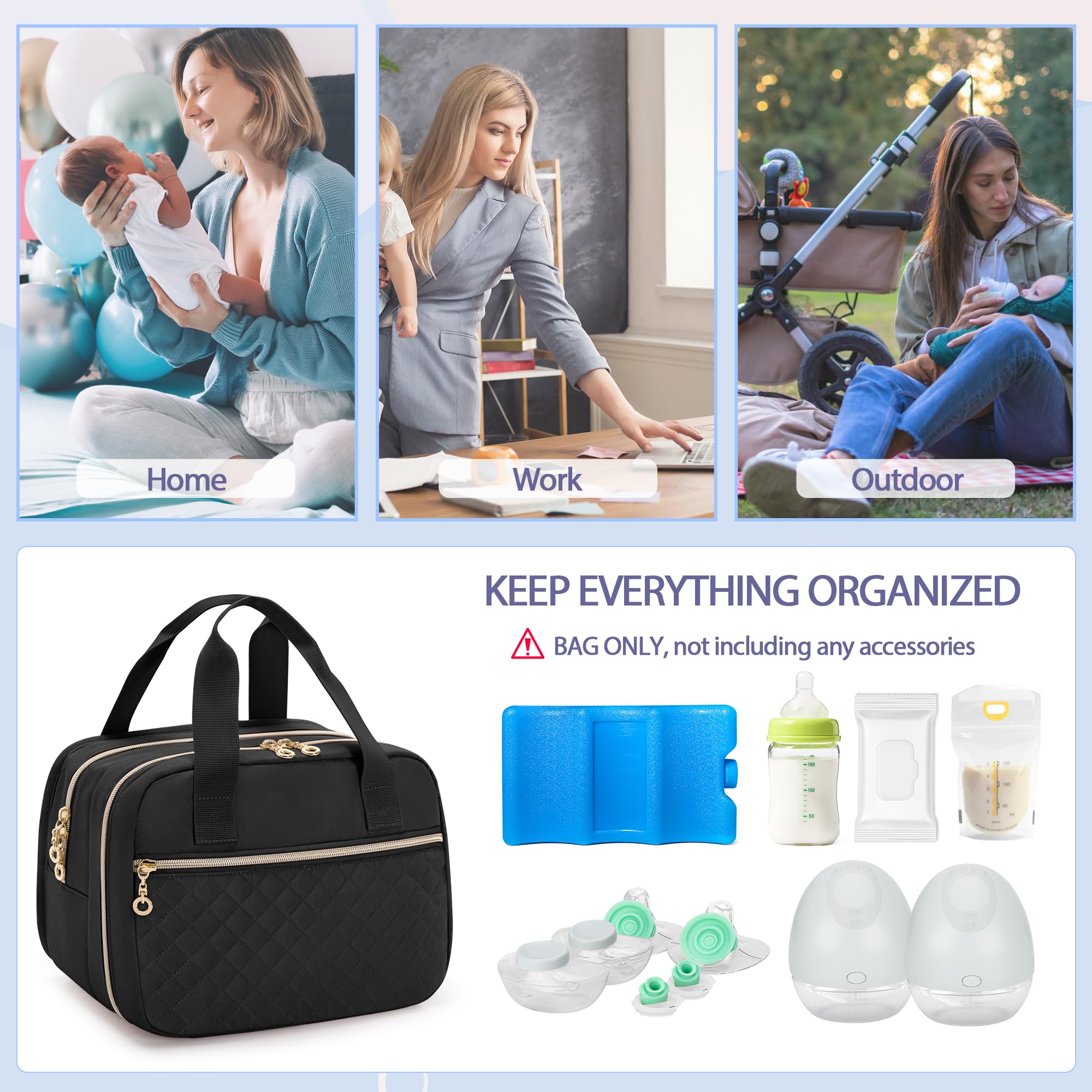 Damero Borsa per Tiralatte Indossabile, Compatibile con Tiralatte Medela, Elvie, Willow e Momcozy, Borsa Termica Biberon per Tiralatte per Mamme Lavoratrici, Nero