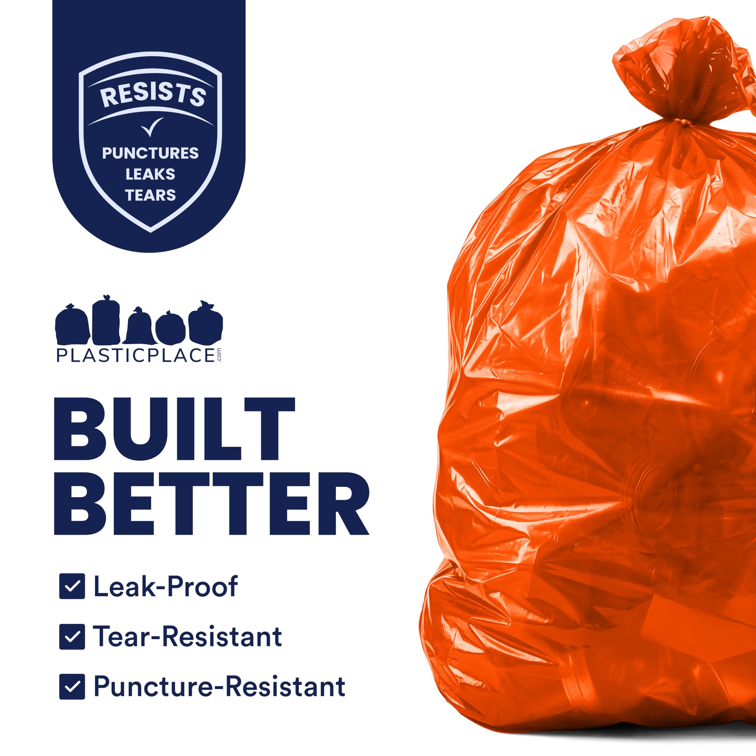 Plasticplace Bolsas de basura de 55 a 60 galones │ 1.2 mil │ Forros de basura resistentes naranjas │ 38 x 58 pulgadas (50 unidades)