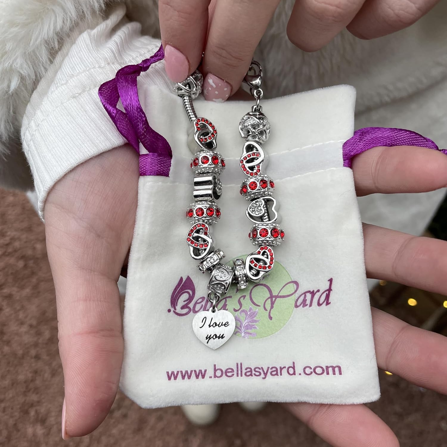 BELLA'S YARD I Love You Bracelet, Valentine's Day, Valentine, Gifts for her, Charm Bracelet for Women, 100% Stainless Steel, Water & Tarnish Resistant, Ideal Anniversary or Birthday Gift for Wife, Jewelry for Mom Girlfriend, 15 Charms Included - Adjustable, Includes Velvet Bag