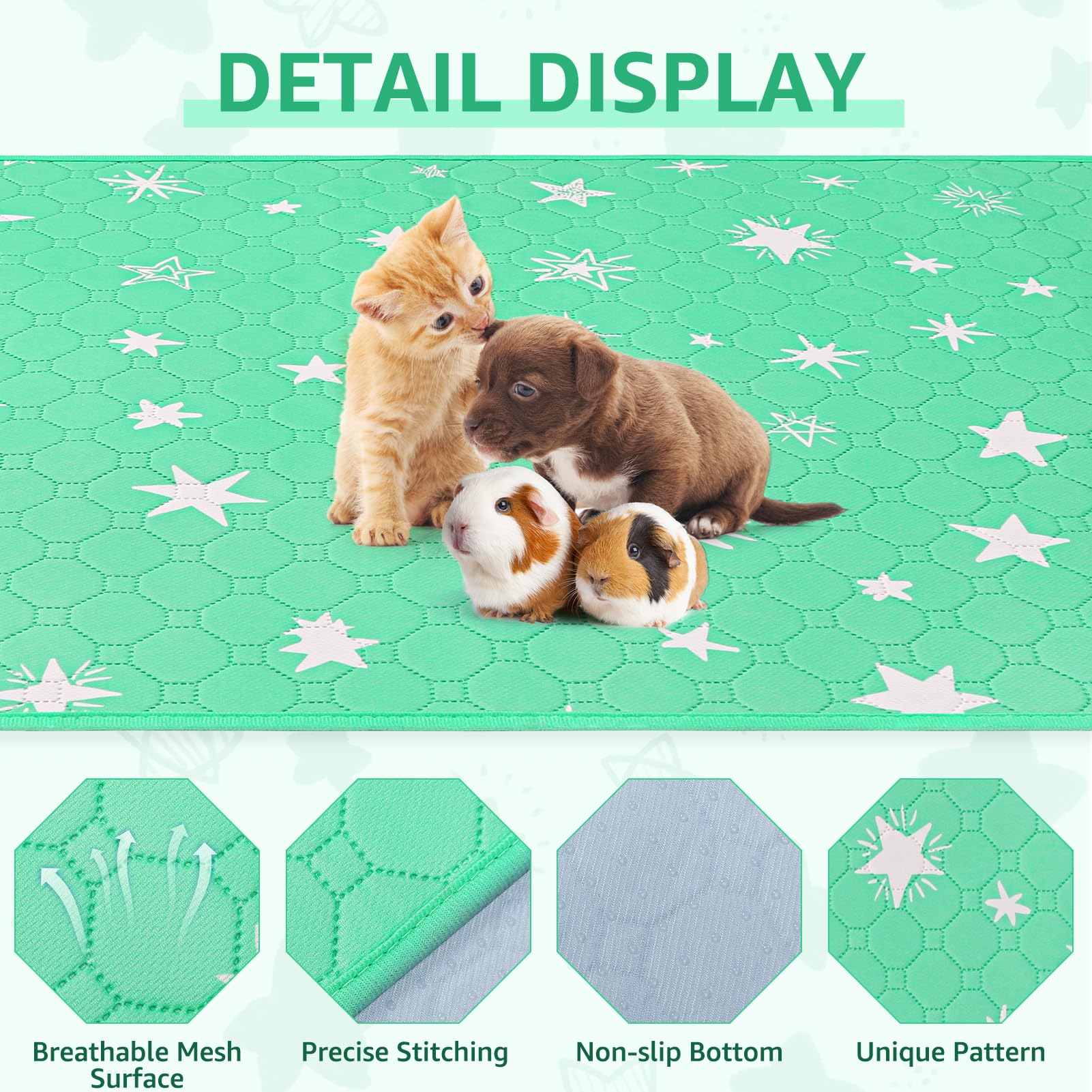 Scenereal 4 Pack Guinea Pig Cage Liner, Washable Small Animals Bedding, Waterproof Reusable Anti Slip Guinea Pig Pee Pad - Image 3
