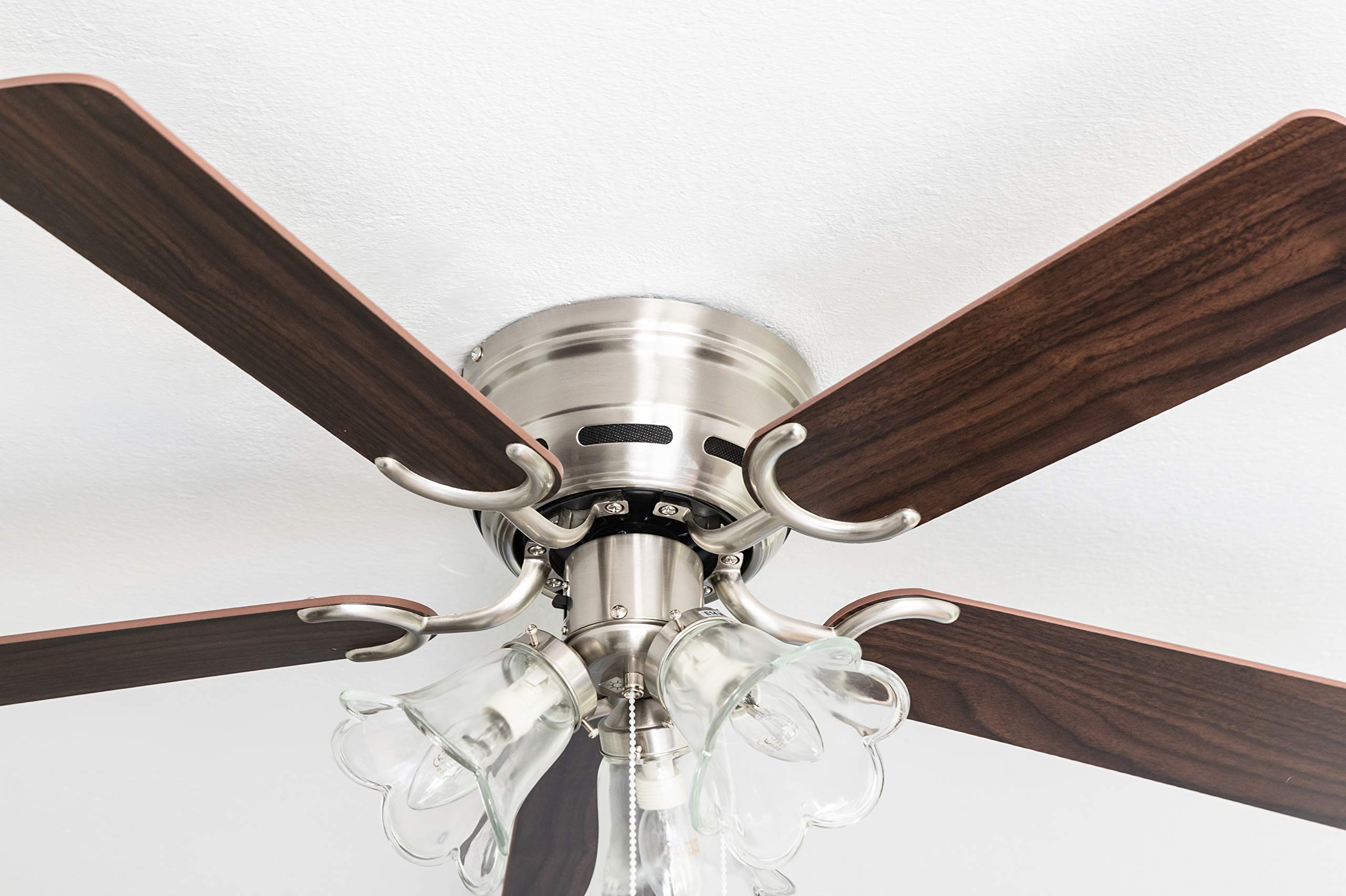 Pepeo Kisa Deluxe Nichel Spazzolato con Illuminazione Ventilatore da soffitto. 44 W, Palissandro/Noce Scuro, 105 cm