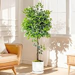 5ft Ficus Artificial Trees Realistic Look Faux Tree Lush Large Leaves Fake Tree Plant Handcrafted Arbre Artificielle Interieur Floor Plant for Indoor Home Living Room Office Garden Porch Decor (5ft)