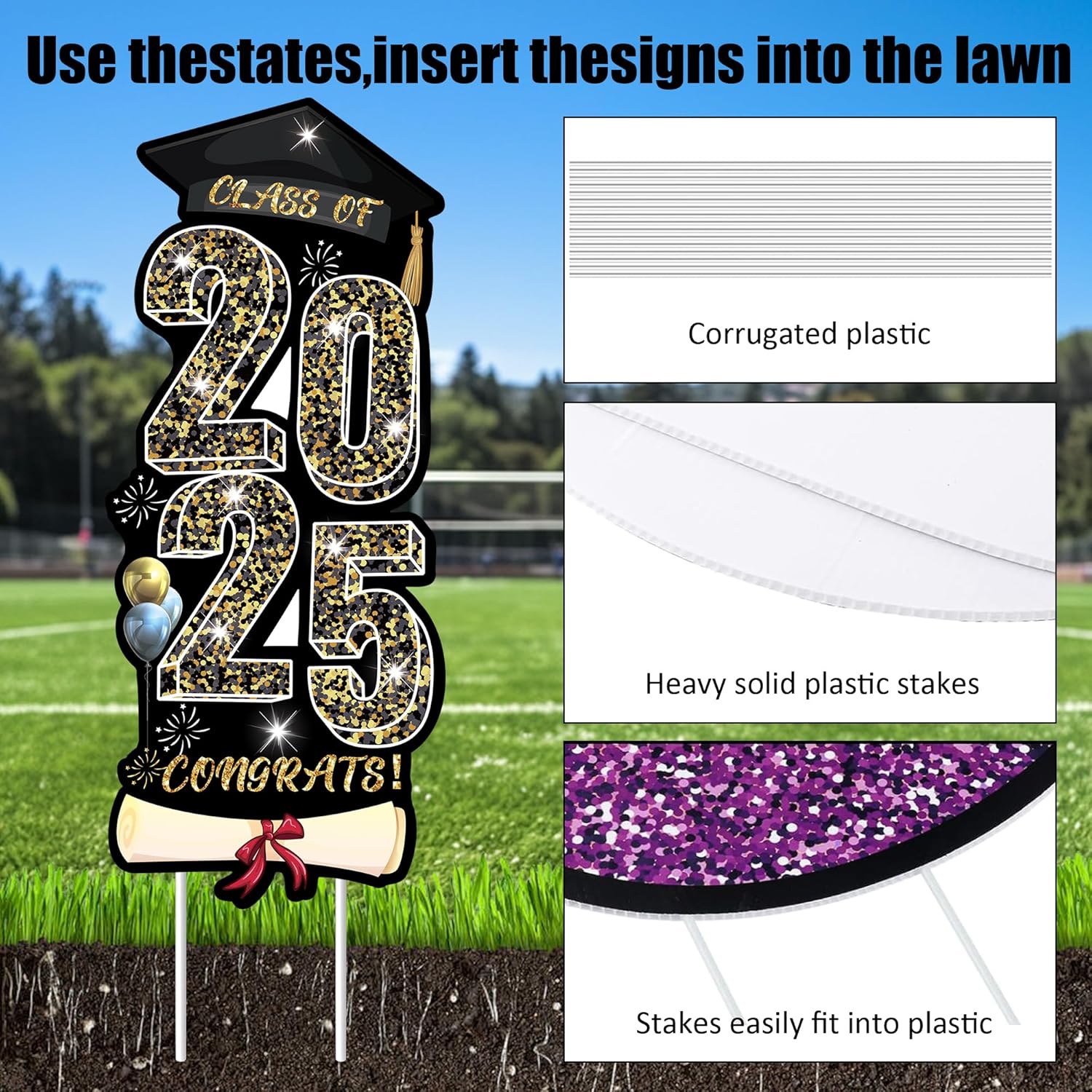 2025 Graduation Yard Signs - Class of 2025 Outdoor Decor with Stakes | Vibrant Grad Party Supplies for Lawn, Garden & Indoor Celebration | High School & College Grad Party Decorations (black)