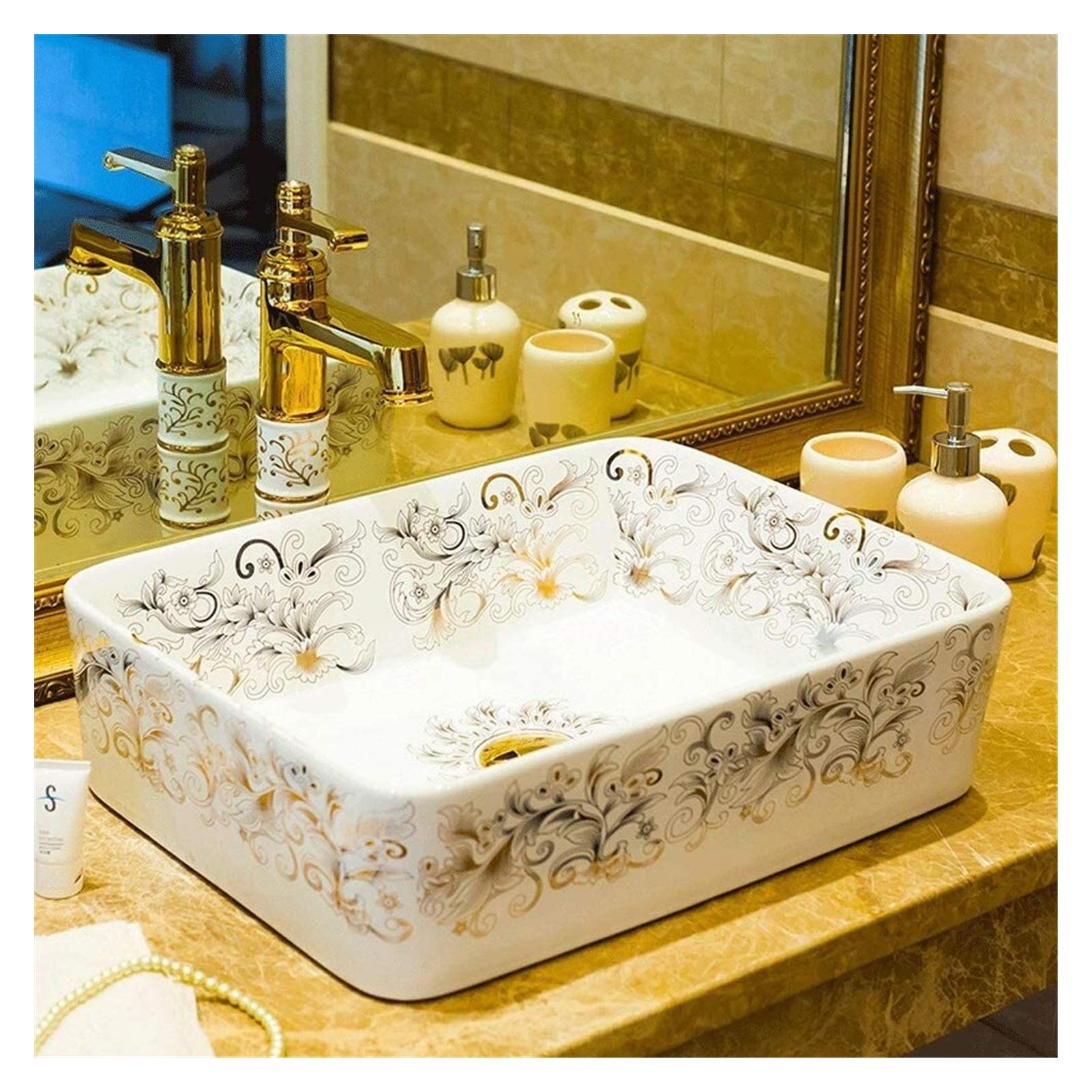 OLSKFUH Bathroom Bar Vanity Vessel Sinks Above Counter Bathroom 18" European Rectangular Porcelain Vessel Sink Above Counter Countertop Ceramic Bowl Sink,