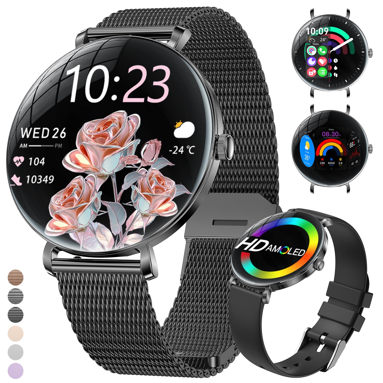 LIGE 2025 Smartwatch voor dames, 1,43 inch HD AMOLED cirkelboog display