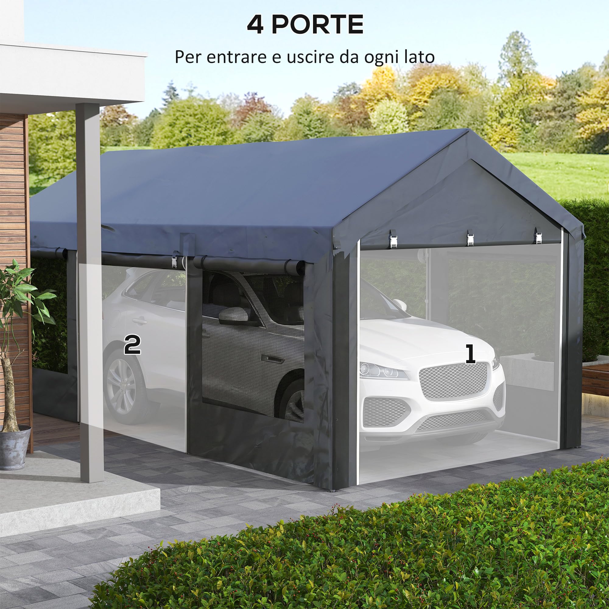 Outsunny Gazebo da Giardino per Auto Carport Regolabile 6x3m Grigio Scuro