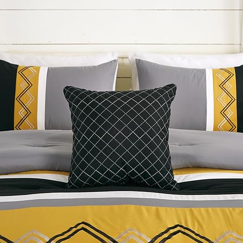 Vista 16 de Chezmoi Collection Arden - Juego de edredón moderno de 7 piezas con diseño de rayas plisadas bordadas en zigzag