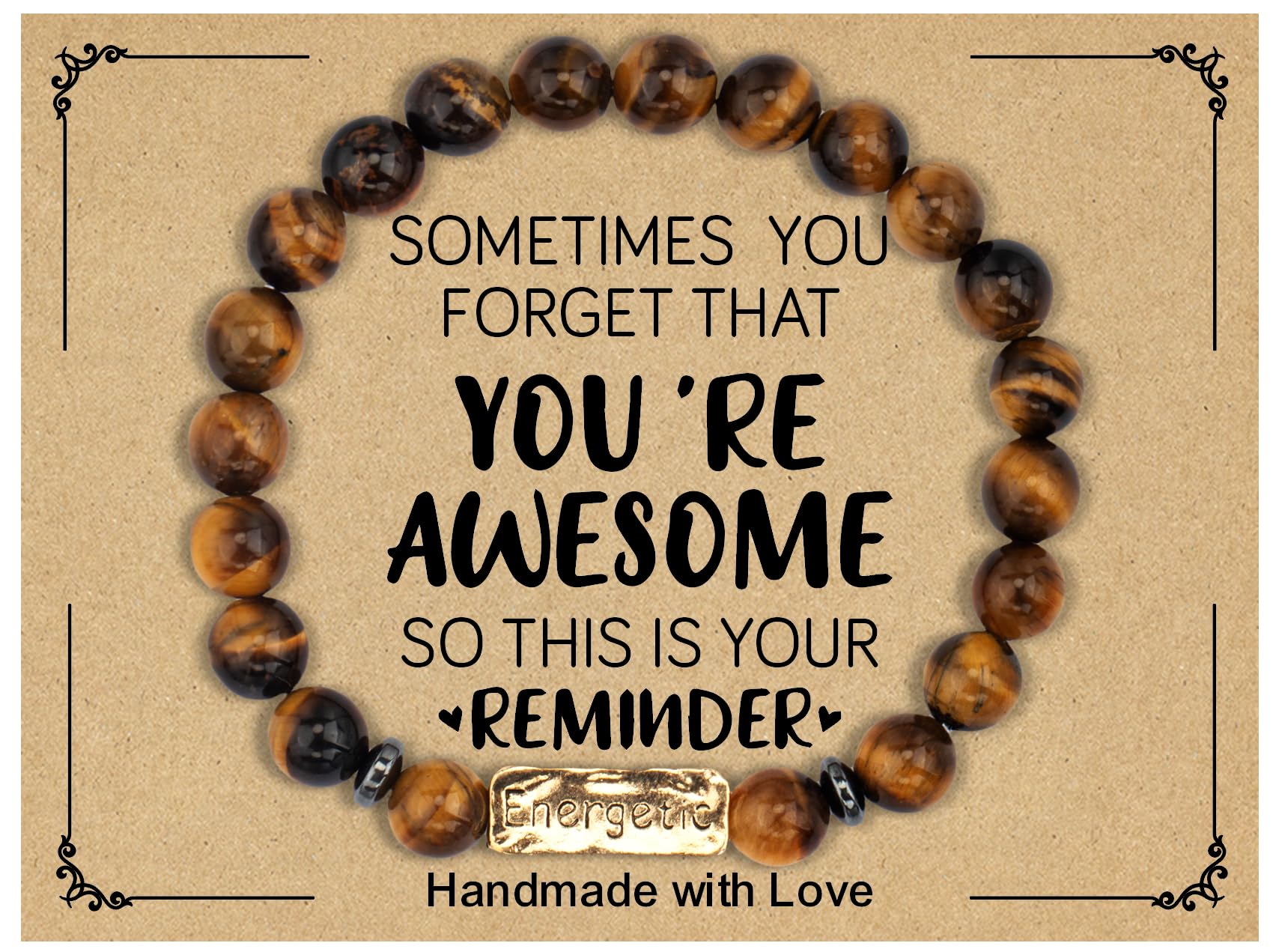 Lepida "Energetic Gold Bar Enable Bracelet for Men Natual Stone Beads Stretch Mens Bracelets Gift To My Son To My Husband