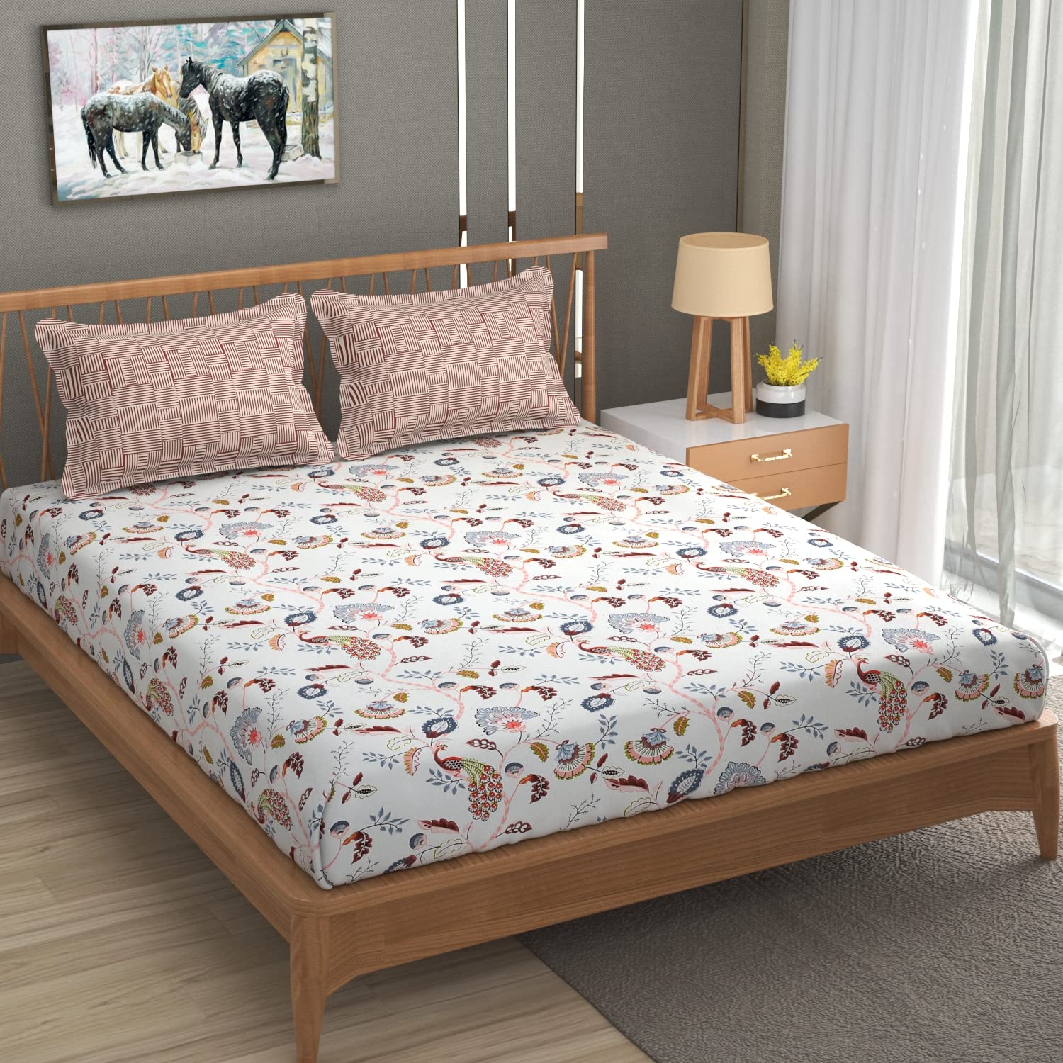 MAFATLAL Classic Double Size 100% Cotton Printed Bedsheet for Double/Queen Bed 120 TC with 2 Pillow Covers (B0C5X9YKWT) Amazon Price History, Amazon Price Tracker