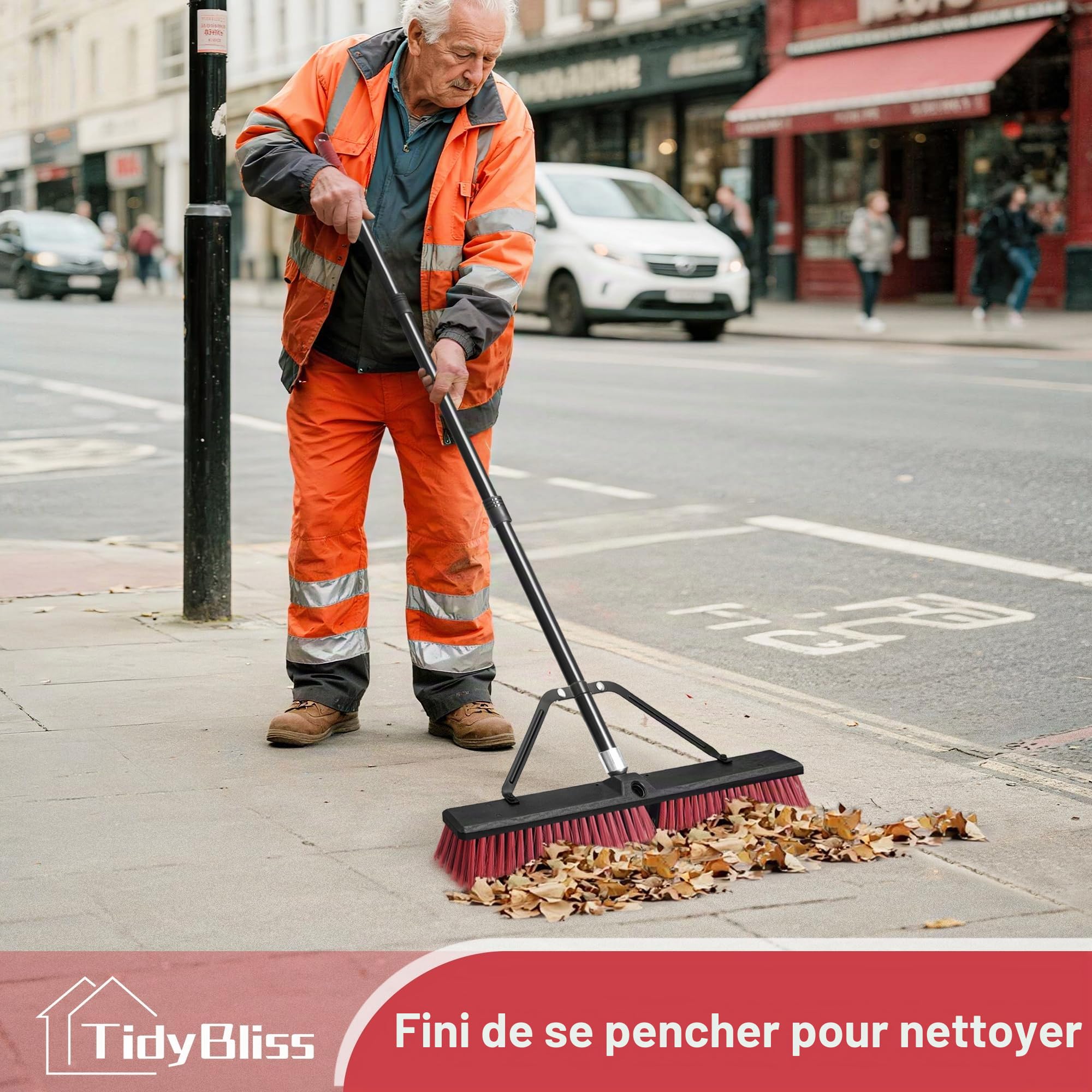 TidyBliss 60 cm Balai Brosse Exterieur, Grande Brush Commerciale à Poils Durs avec Manche Long de 160 cm pour Garage, Atelier, Jardin, Cour, Terrasse, Rue, Entrepôt, Pelouse, Allée (Rouge)