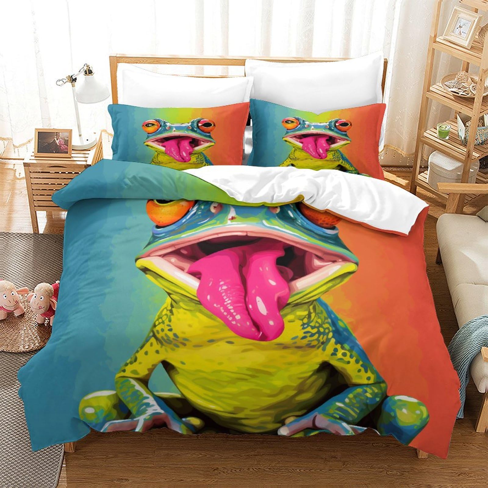Housse de couette grenouille 3D super king 260x220cm pour une chambre moderne et originale