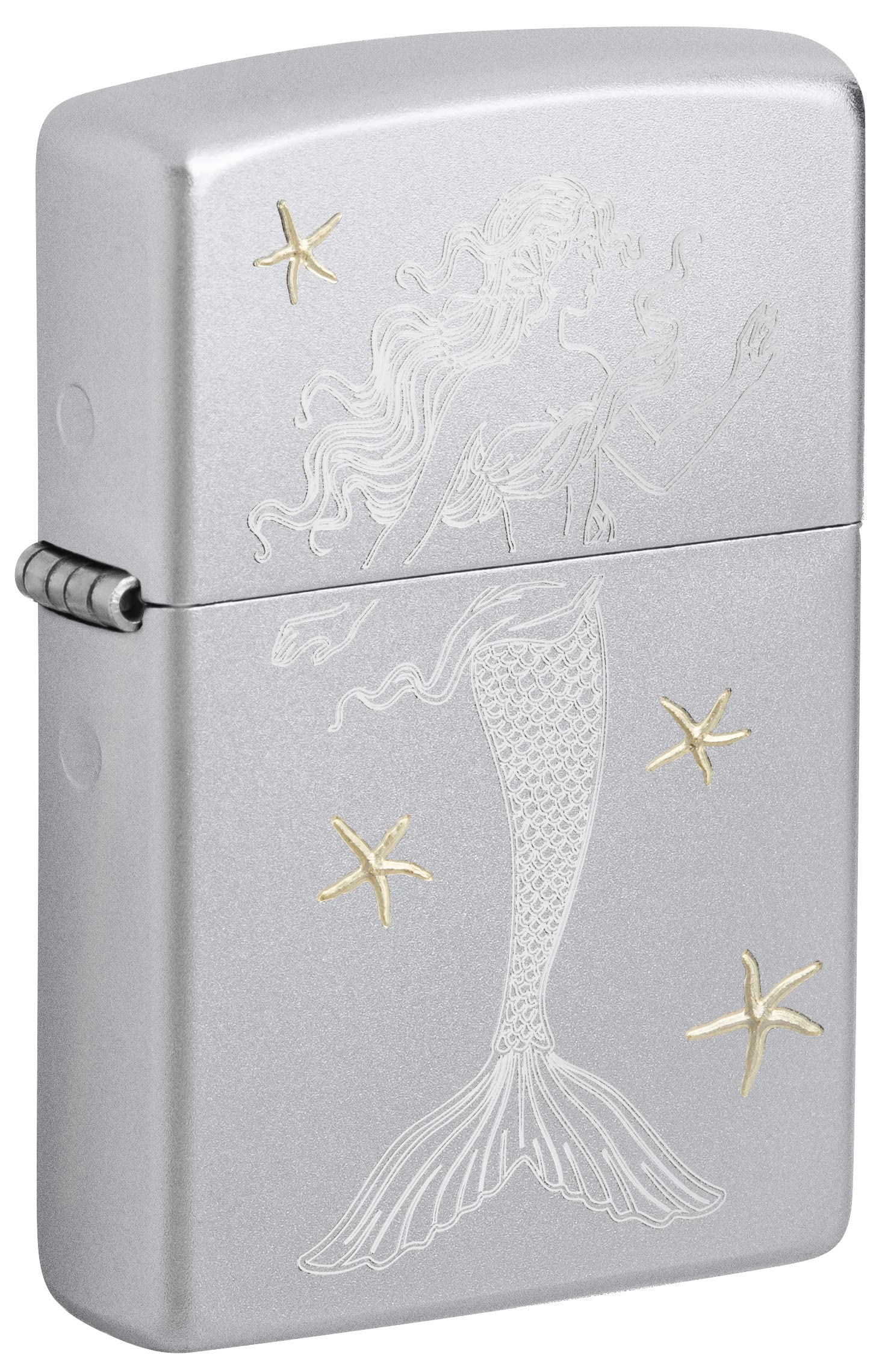 AE400559 205 Mermaid W/Starfish Satin Chrome Windproof Lighter