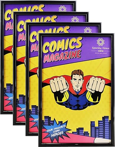 SparklyHome Marco para cómics, 4 unidades, protección UV, marcos de exhibición negros para cómics actuales de hasta 6 34 x 10 14 pulgadas, para