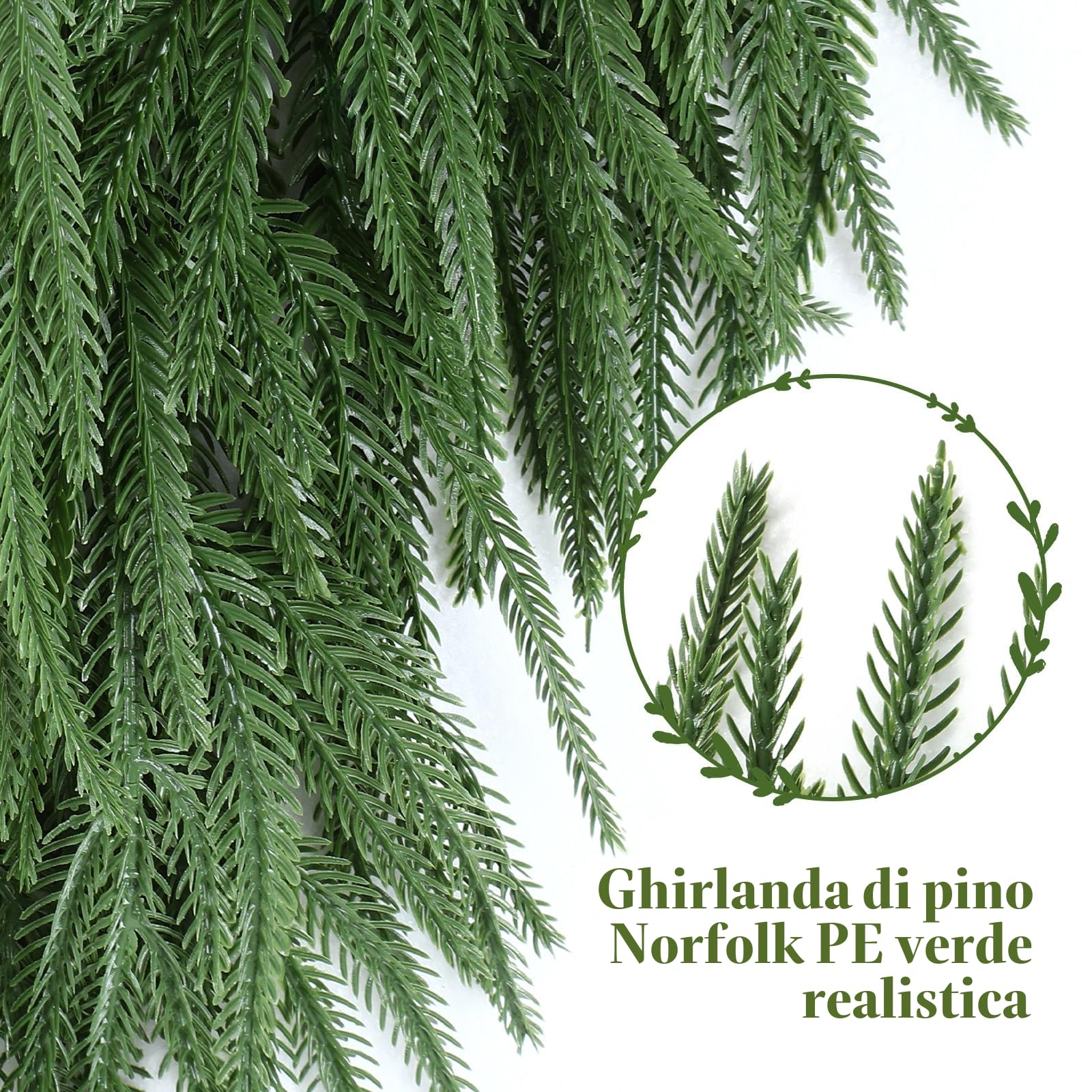 Alupssuc Ghirlanda natalizia realistica da (9FT), decorazioni natalizie per camino, scale e mensole al tatto, decorazioni natalizie, verde