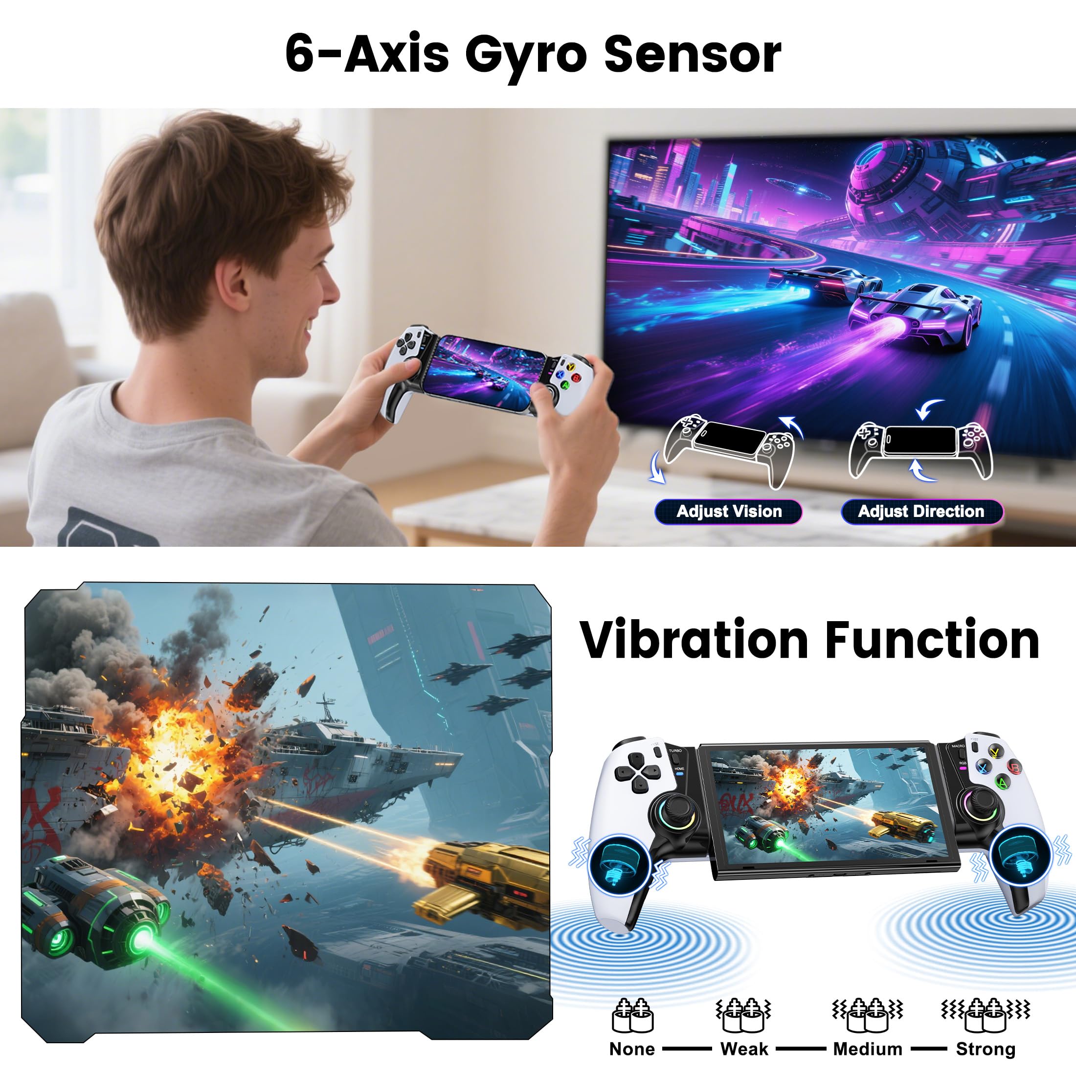 HELLCOOL Handy Controller mit Hall Joysticks/1000 mAh Akku für Android/iPhone, Handheld Smartphone kompatibel mit Xbox Cloud/Steam Link/GeForce Now/MFi Apple Arcade