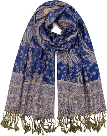 Ciormis Two Tone Silky Paisley Pashmina Shawl Scarf,Soft Womens Rave Jacquard Pashminas Wrap Scarves