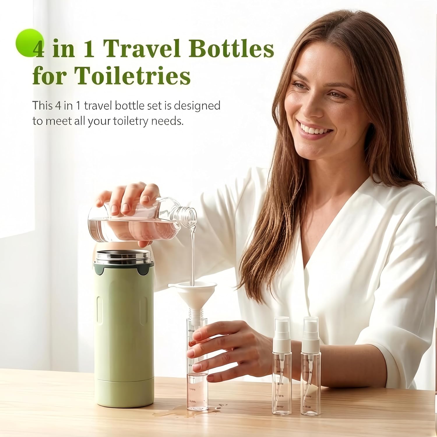 4 in 1 Travel Dispenser，Portable Travel Showering Set, Capable of Holding Shampoo，eak-proof Travel Container，Lotion, Hair Conditioner and Cream (Green)
