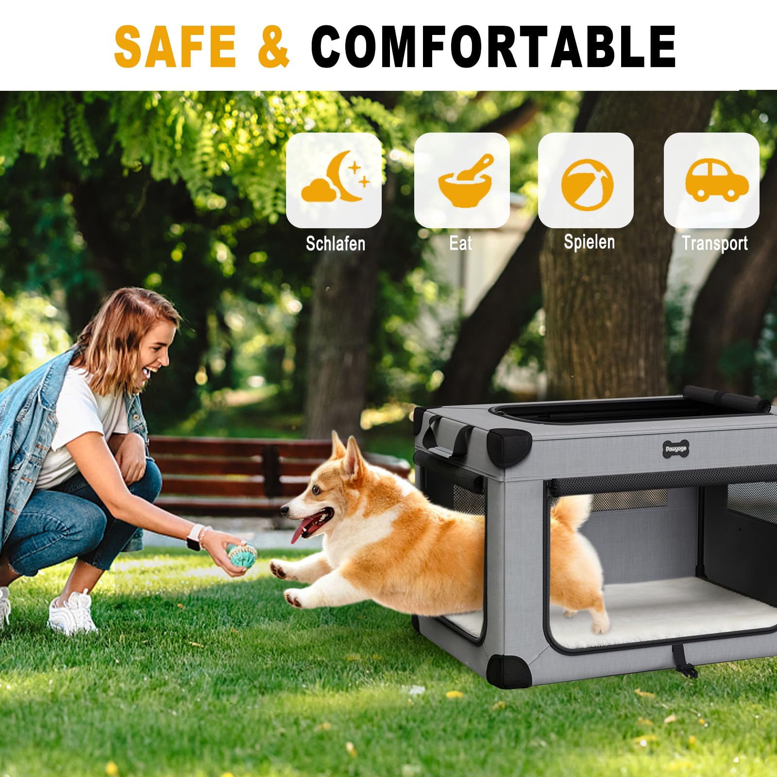 Collapsible Dog Crate 36 Inch with Plush Mat, 5 Mesh Windows Foldable Pet Kennel, Portable Pet Crate for Indoor & Outdoor – Easy Assembly No Tools Required - image 6