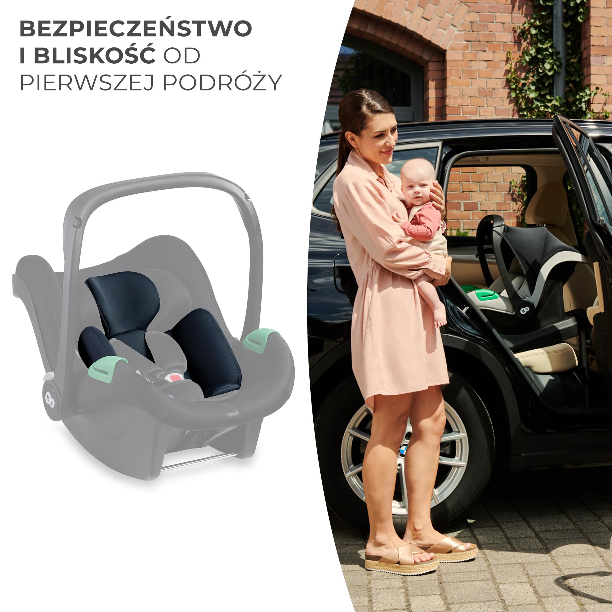 Kinderkraft MINK PRO FX, Fotelik z Bazą, i-Size R129, od urodzenia do 13 kg, 40-75 cm, Fotelik Samochodowy, Fotelik Dziecięcy, RWF, ISOFIX, Systemy Bezpieczeństwa, Wkładka z pianki Memory, Czarny