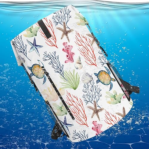 Miniatura 9 de Bolsa seca impermeable resistente para kayak, senderismo, tortugas marinas, coral, náutico, estrella de mar, mochila con cierre enrollable, bolsa de