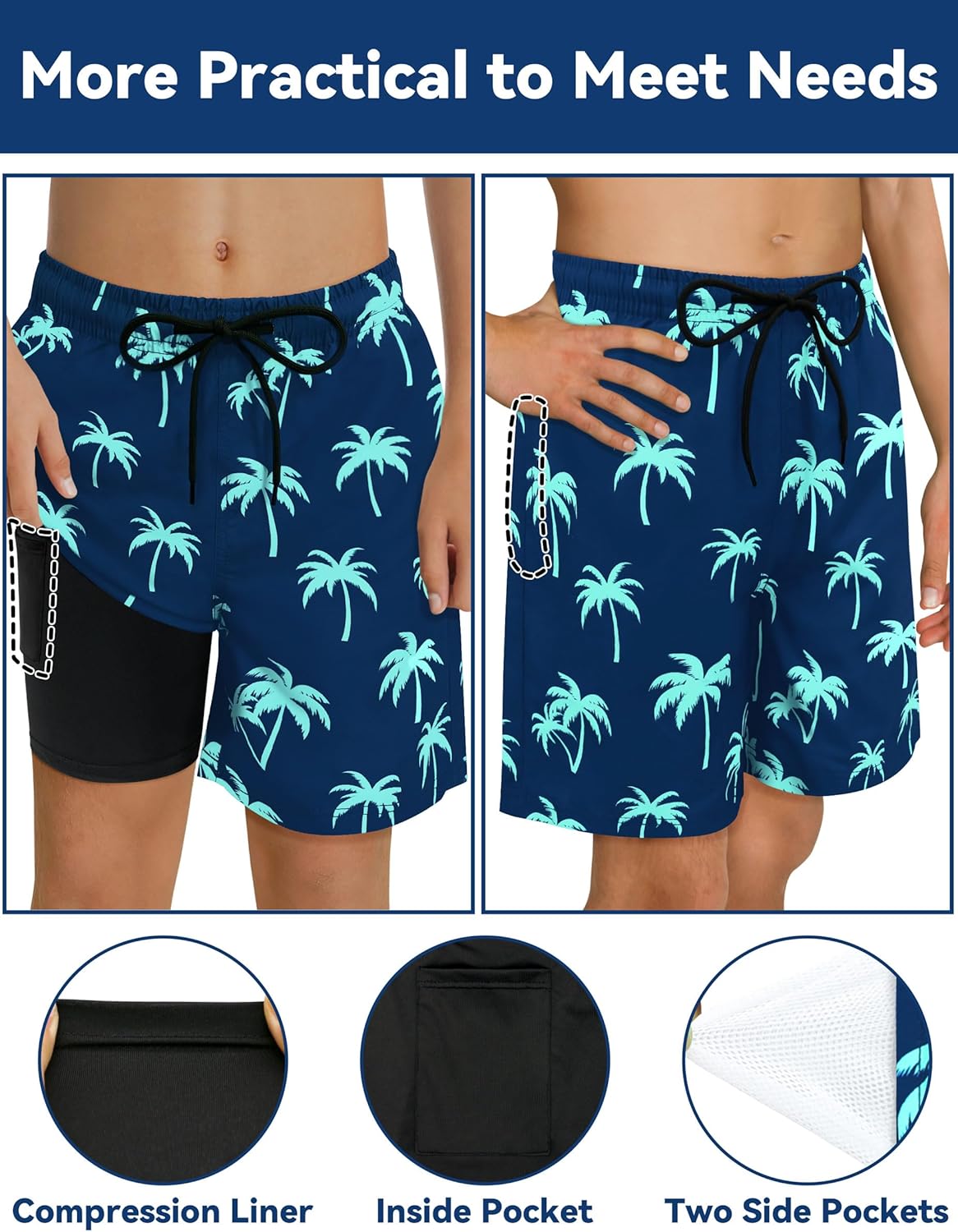 Olreco Youth Boys Swim Trunks with Compression Liner Boys Bathing Suit for Kids Swimsuits Teen Quick Dry Kids Board Shorts - Image 2