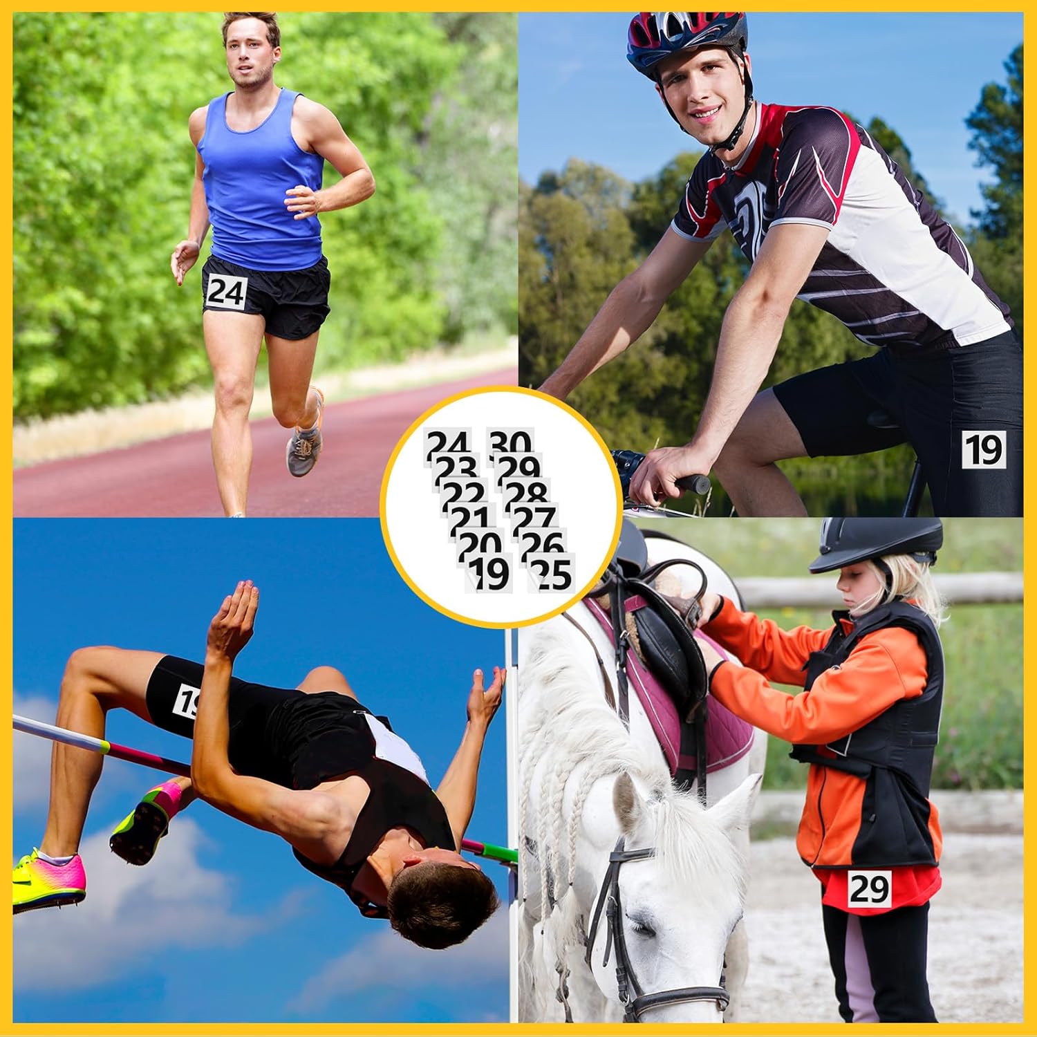 Jexine 300 Pcs 19-30 Athletes Hip Numbers 25 Set Each in Sequence 19 Thru 30 Track and Field Competitor Numbers Self Sticking Waterproof Vinyl Number Stickers for Business Signs Mailbox