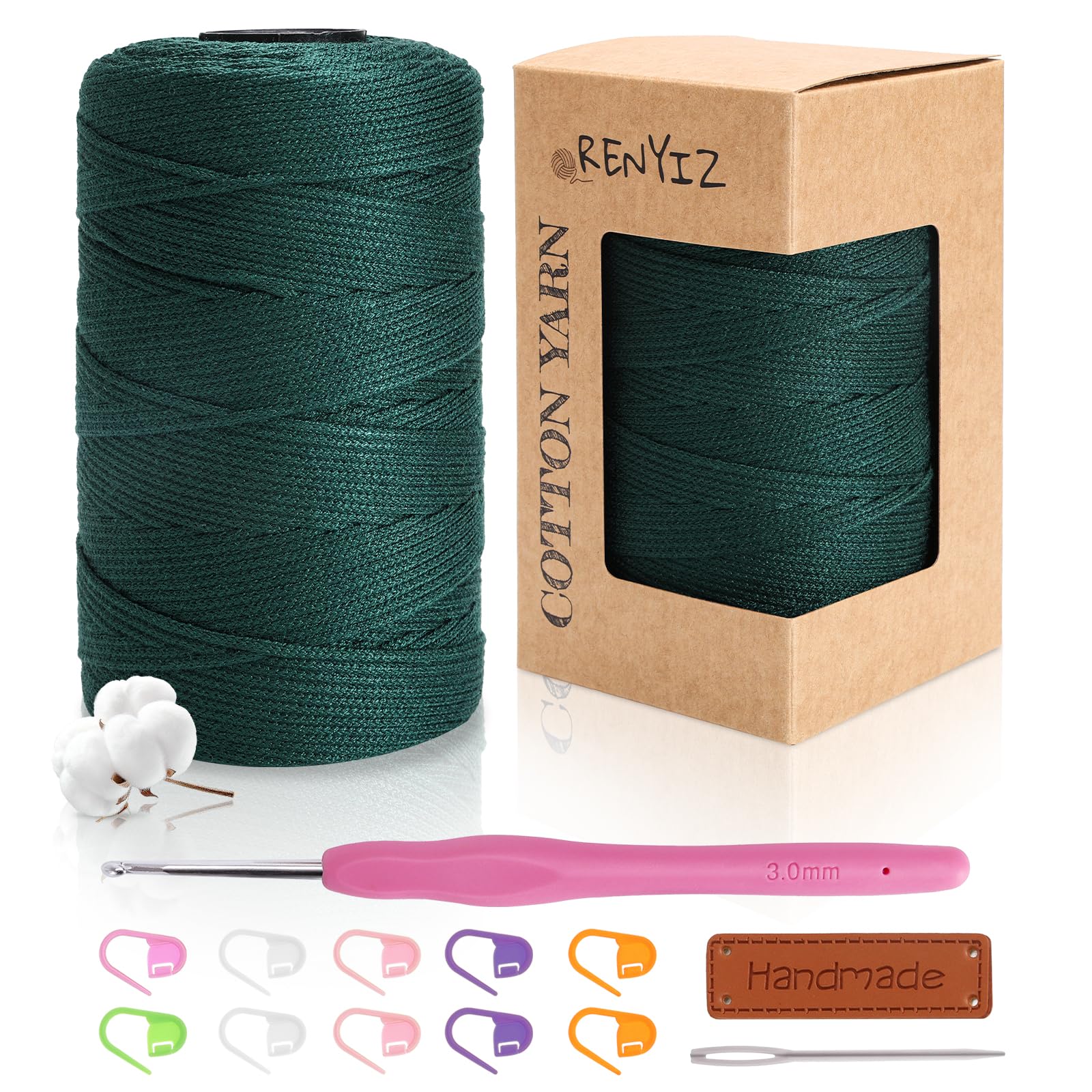 Renyiz Przędza do makramy 2,5 mm, 250 g, 210 m, przędza bawełniana z 3 mm, do szydełkowania, do torebek i projektów rzemieślniczych, odpowiednia dla początkujących Cotton Yarn