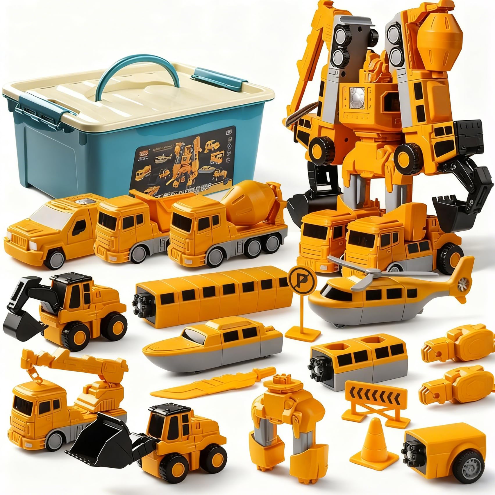 35PCS Magnetic Robocar Set, Kids Magnetic Toys, Magnetic Transform Engineering Car Assembled Set with Storage Box, 35PCS Transforming Building Set for Kids, Stem Learning for Creative Play (Yellow)