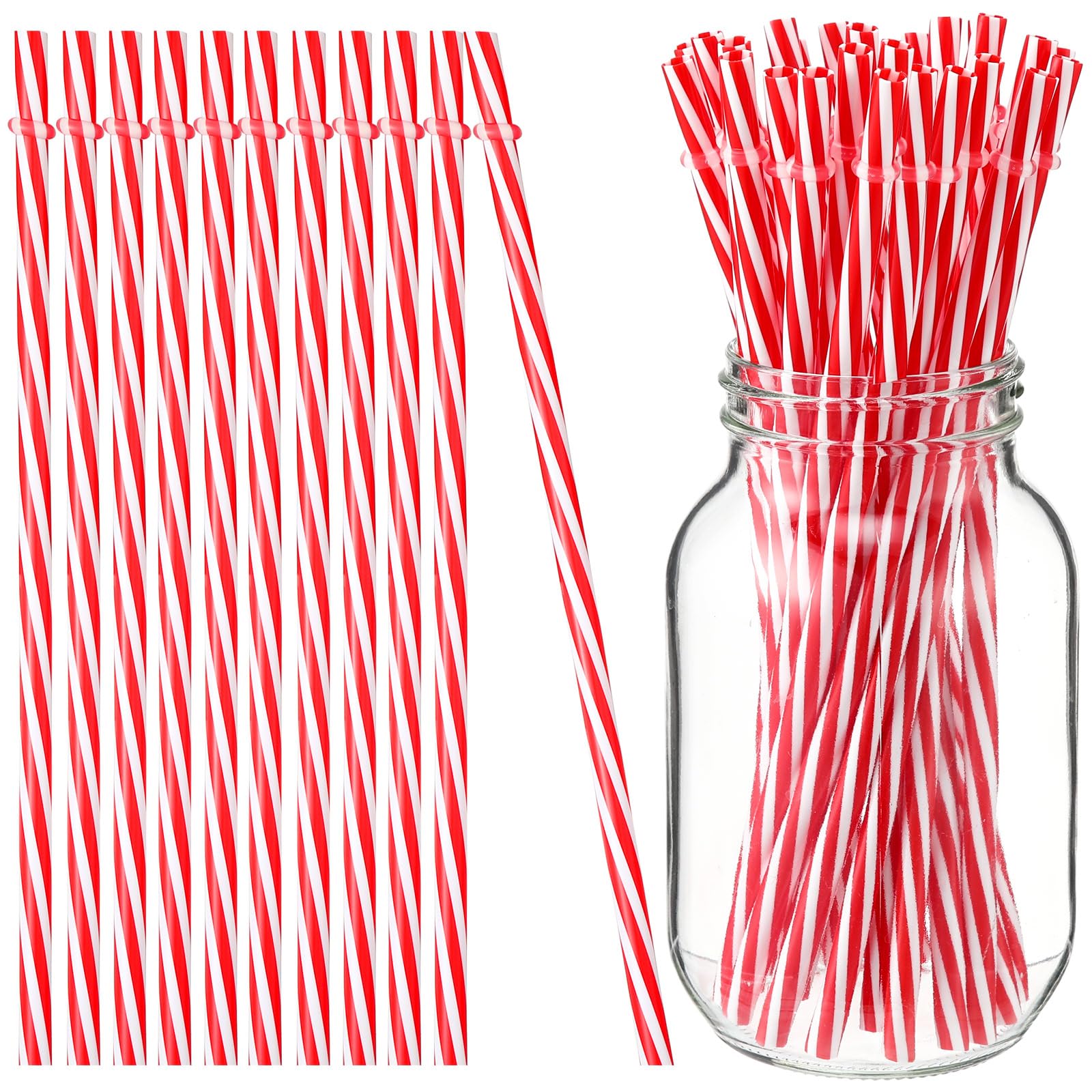200 Pcs 9 Inch Reusable Hard Plastic Thick Drinking Straws Long Stripe Drinking Straws Tumbler Straws Mason Jars Straws for Christmas 4th of July Summer Wedding Birthday Race Car Party(Red)