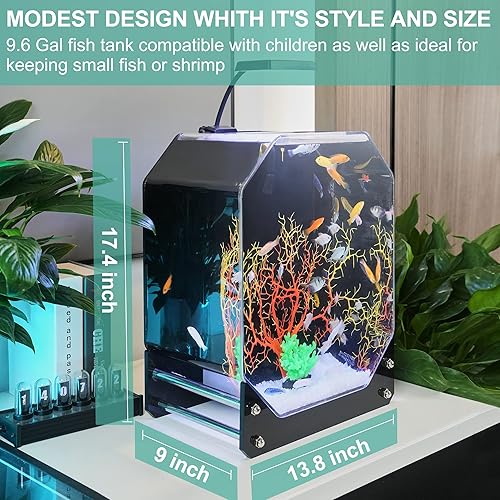 Miniatura 4 de Acuario octogonal acrílico de 9.6 galones con filtro, bomba y lámpara, tanque ecológico de mesa creativo Betta Fish Starter Kit para decoración del