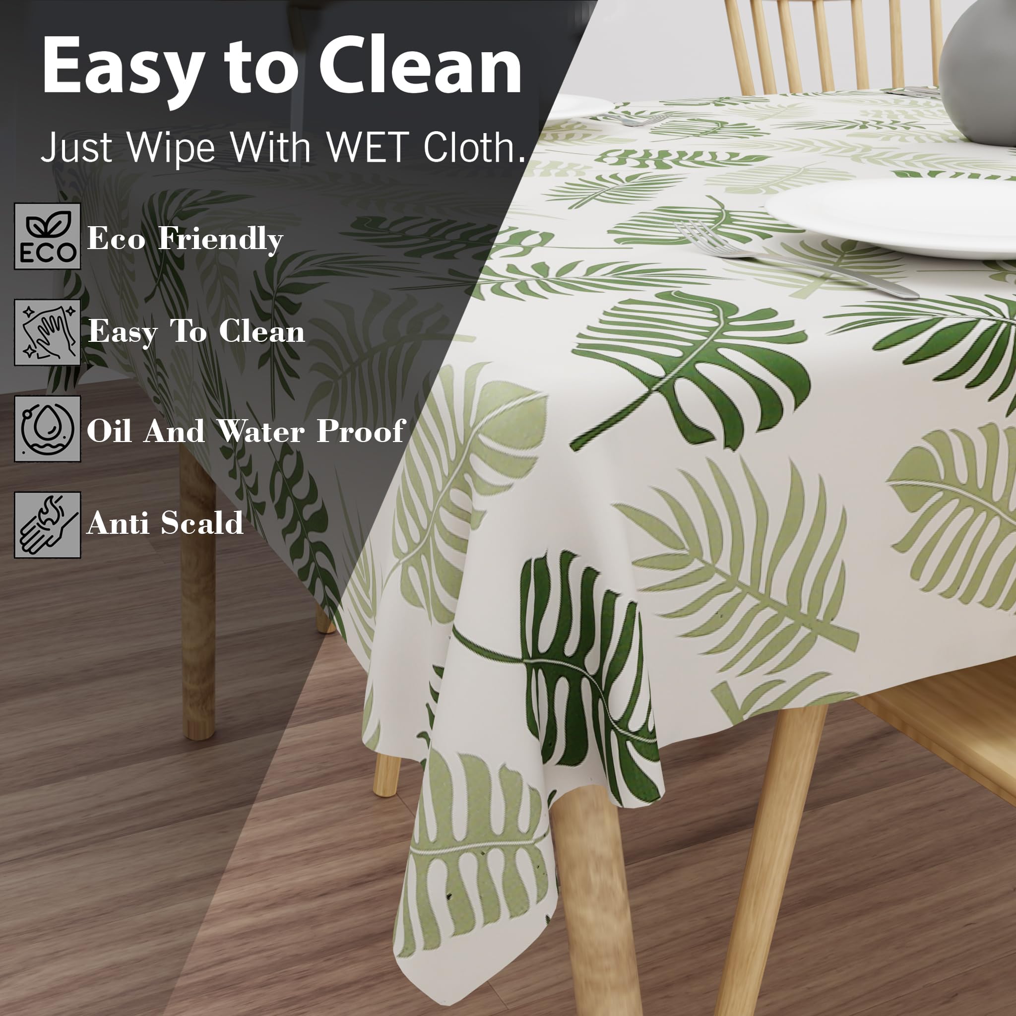 Wings Star Premium Center Table Cover, PVC Fabric, 40x60 inch Size | Table Cloth 4 Seater | PVC 4 Seater Rectangular Center Table Cover | Table Cloth for Dining, Party, Events | Heatproof Green Leaf 1