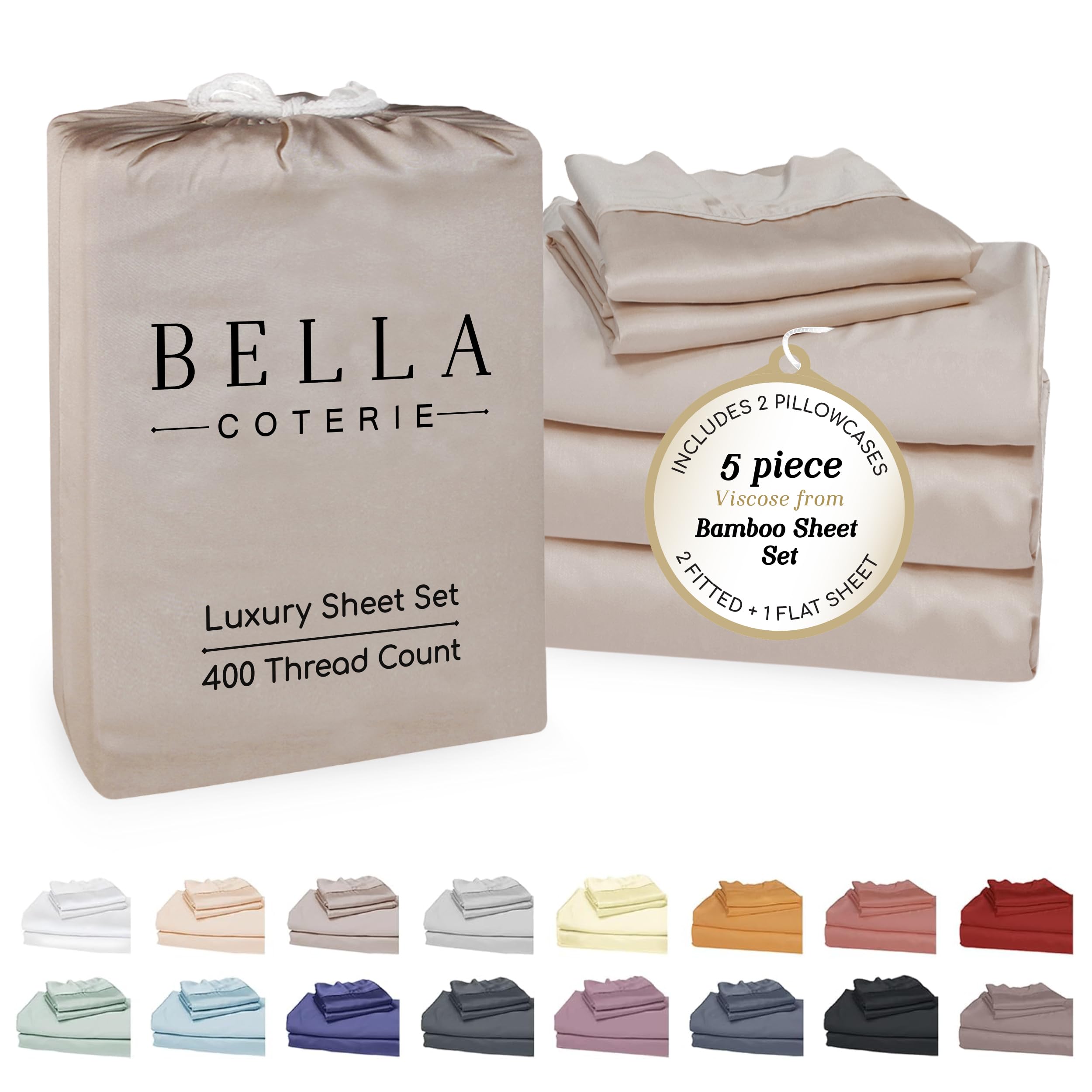 Bella Coterie Luxury Bamboo Viscose Split King Size Sheet Set 2 Fitted Sheets for Sleep Number Adjustable Beds