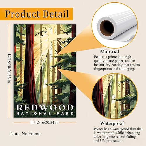 Miniatura 5 de Redwood National Park, National Parks Wall Poster, Redwood Forest National Park Wall Art, Abstract Nature Landscape Forest Wall Art Pictures for
