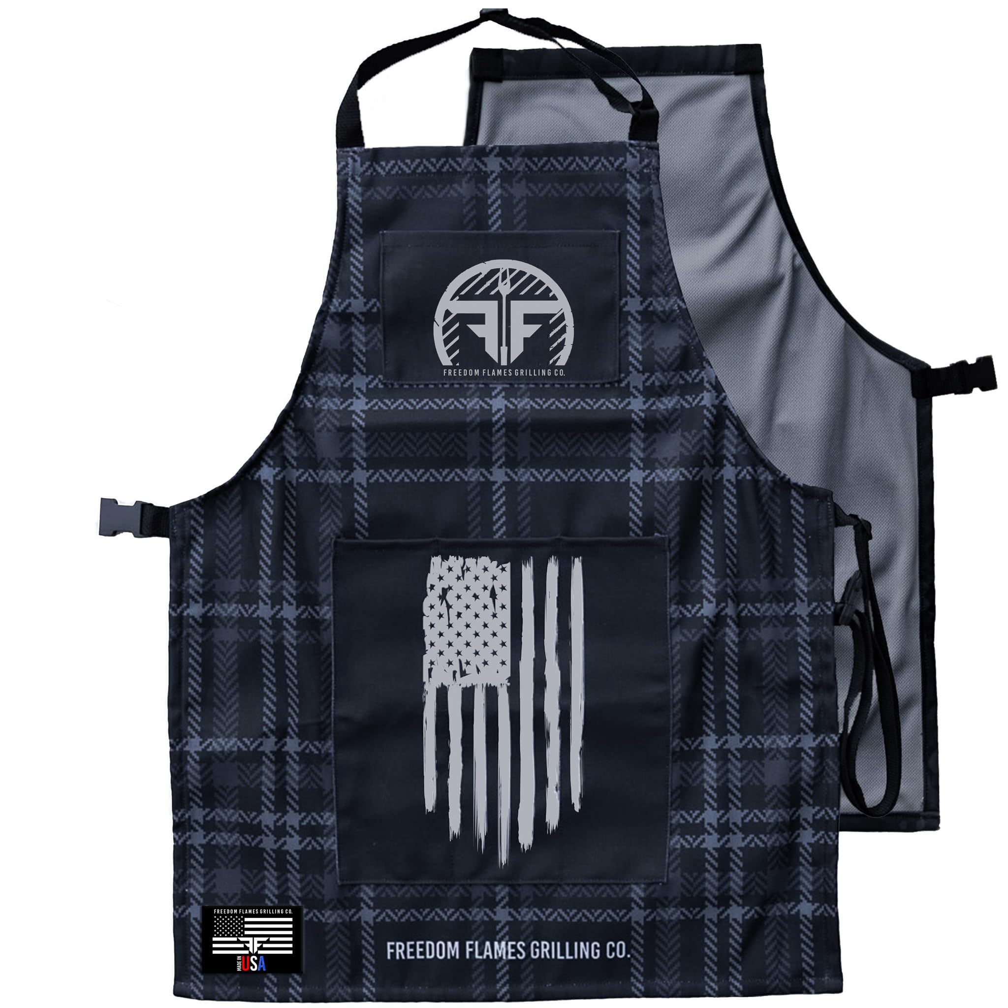 Freedom FlamesBBQ Grill Apron | Made in the USA | Kitchen Apron with Pockets | Grilling Accessory for Barbecue & Meat Smoker
