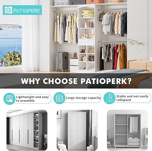 Miniatura 2 de Sistema de armario con cajones, organizador de armarios de 8 pies con 3 torres de estantes, sistemas de almacenamiento de madera de 96 pulgadas con