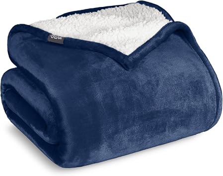 Bare Home Sherpa Fleece Blanket - Full/Queen Size - Blanket for Bed, Sofa, and Couch - Warm & Lightweight - Fluffy & Soft - Reversible Full/Queen, Dark Blue