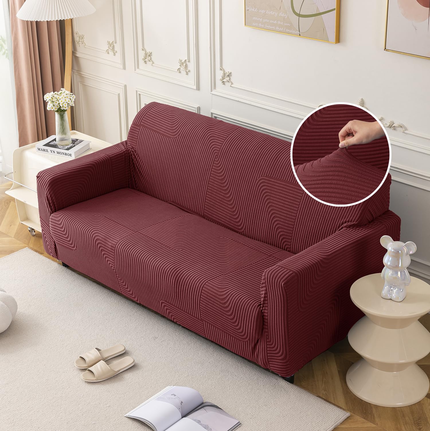 House of Quirk Universal Jacquard Waterproof Thickened Fabric Sofa Cover Soft Touching Cover for Couch Flexible Stretch Sofa Slipcover (Three Seater, Maroon) (B0DHNMZJGD) Amazon Price History, Amazon Price Tracker